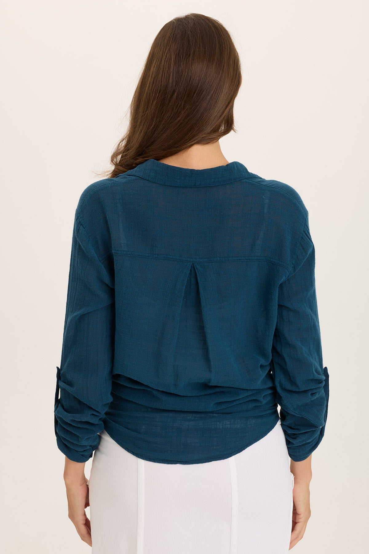 Wearables Porter Gauze Curved Hem Button-Up Top