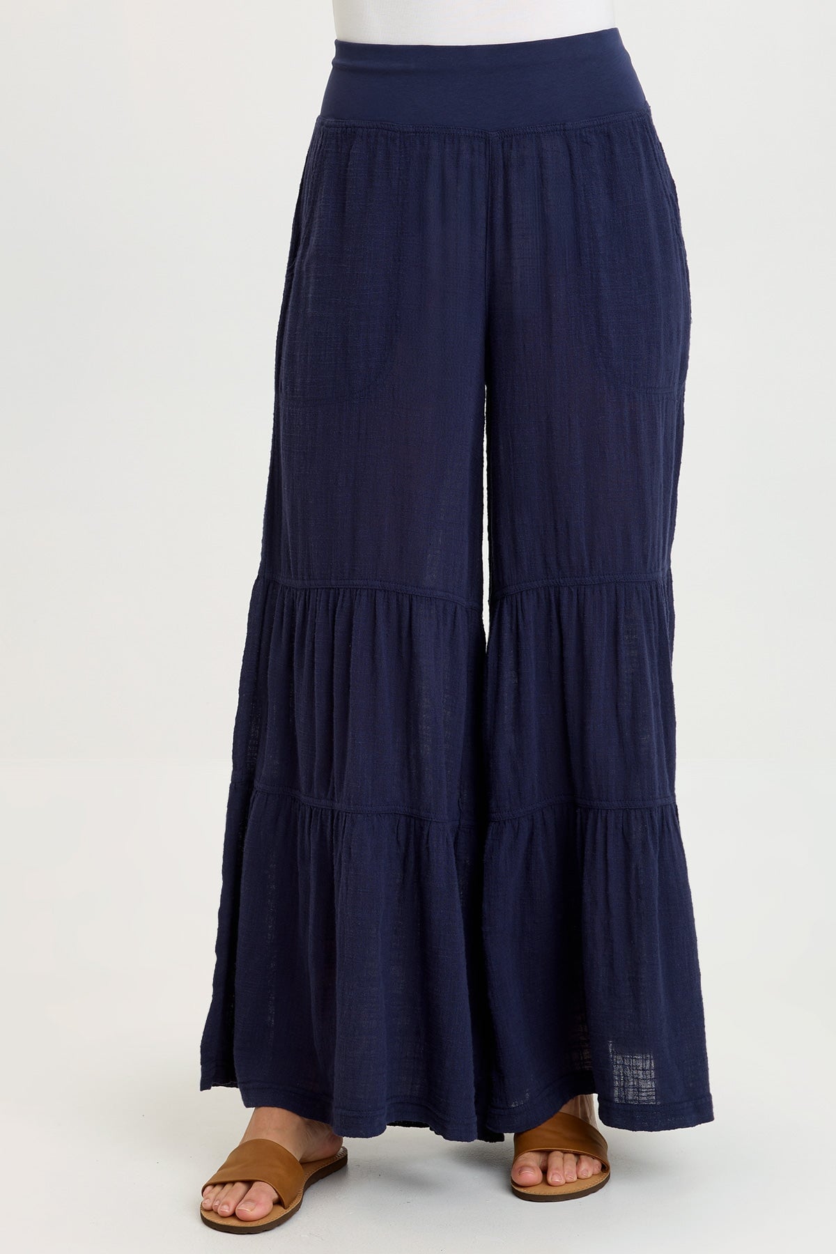 Wearables Lando Cotton Gauze Tiered-Bottom Pull-On Waist Wide Leg Pant