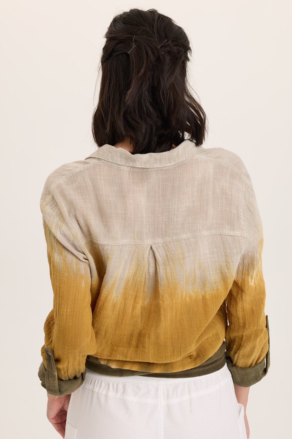 Wearables Porter Gauze Curved Hem Button-Up Top