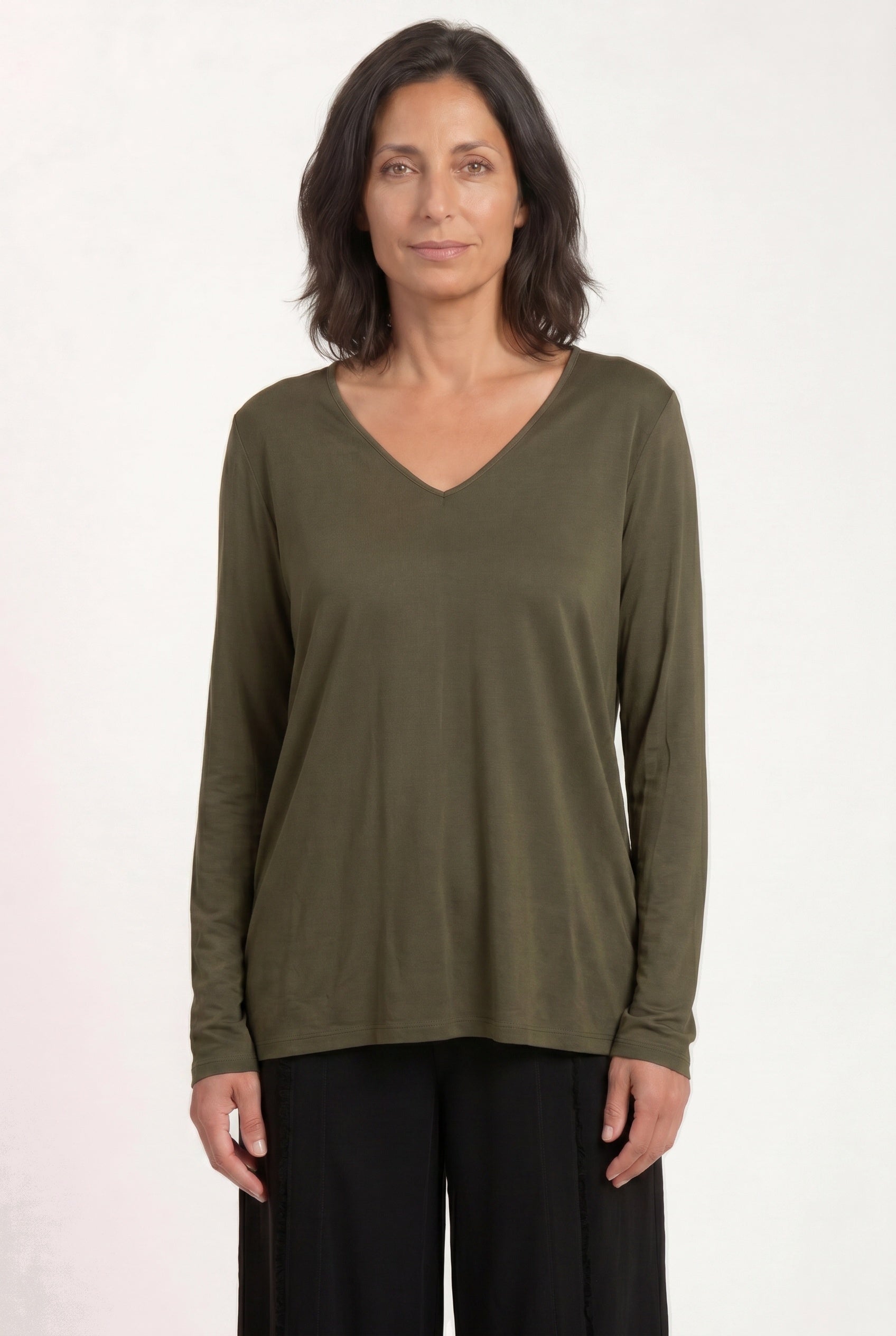 XCVI Kalvin Satin Long Sleeve V-Neck Top