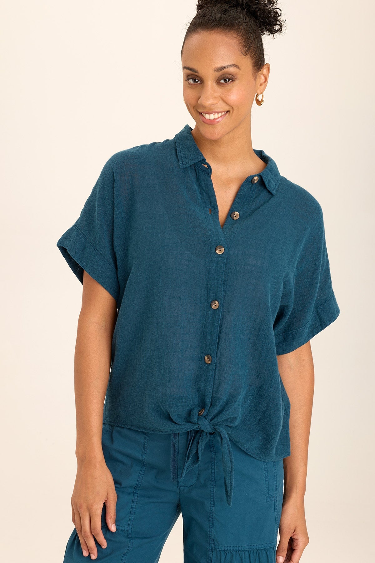 Wearables Teagan Gauze Tie-Front Tortioiseshell Button-Up