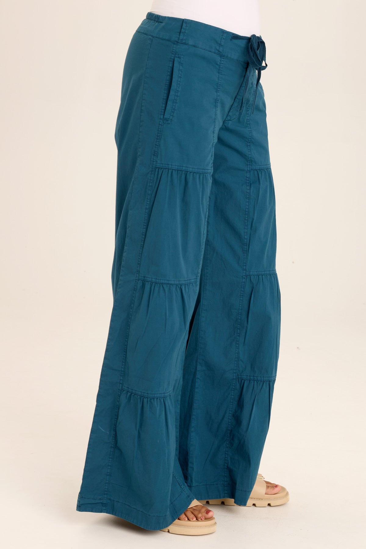 Wearables Tiered Wide Leg Drawstring Flare Ruched Pant