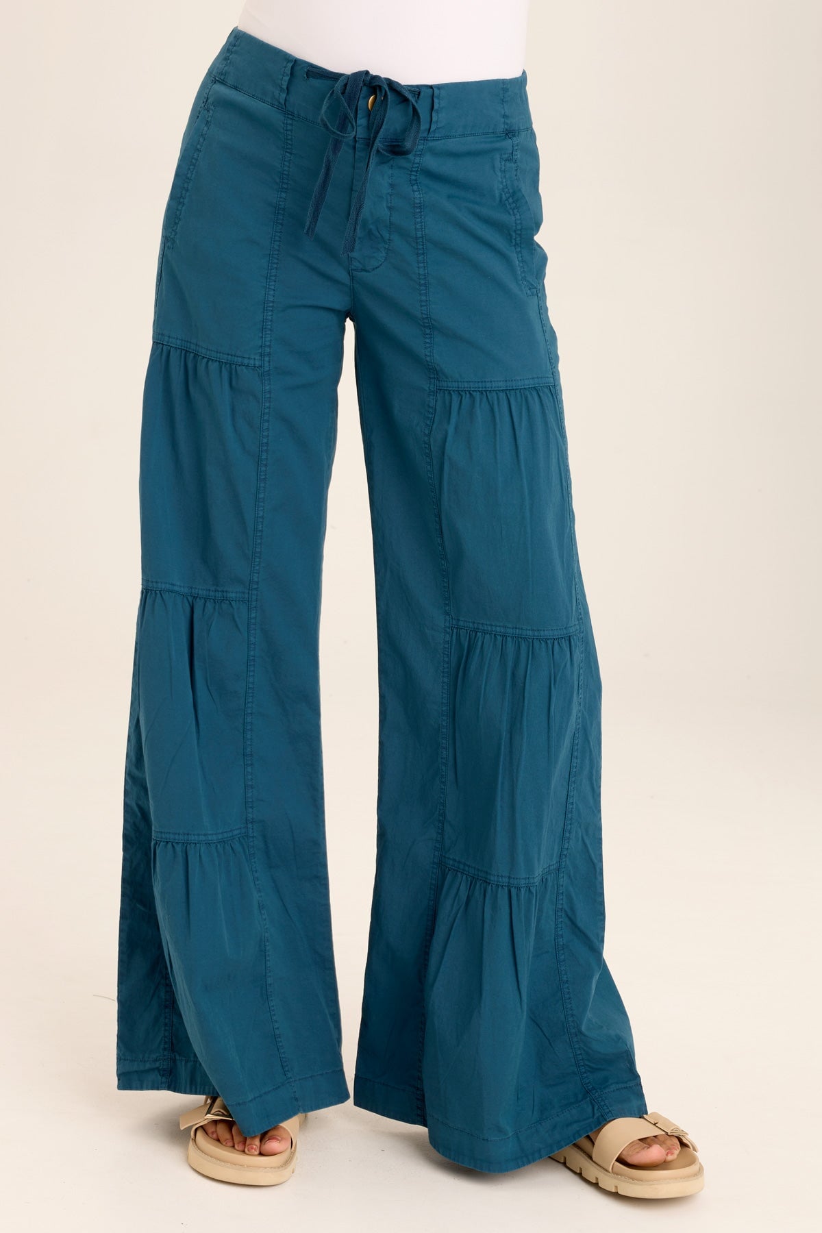 Wearables Tiered Wide Leg Drawstring Flare Ruched Pant