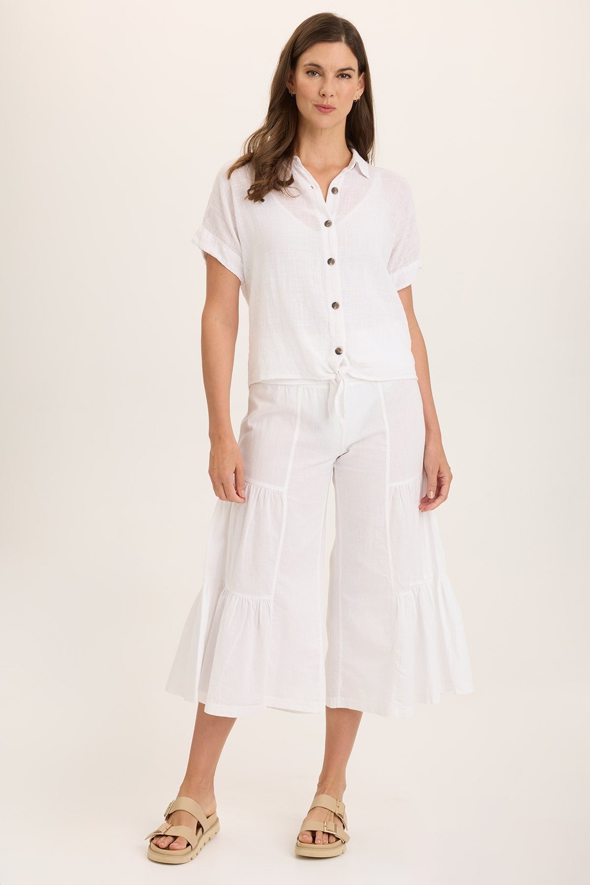 Wearables Linen Side-Tier Wide Leg Palazzo
