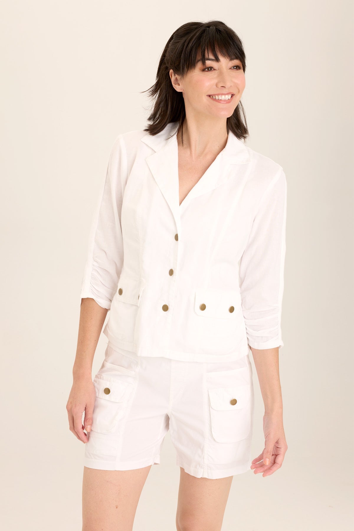 Wearables Folksy Linen/Stretch 4-Pocket Shirred Blazer