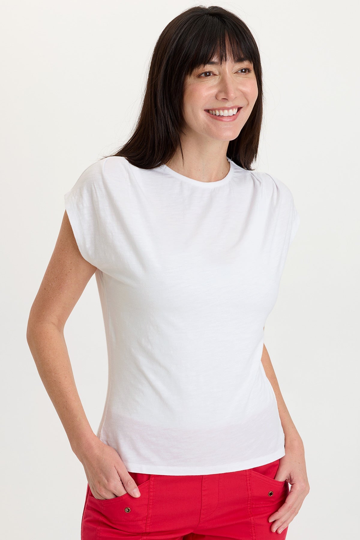 Wearables Arwen Soft Jersey Mock Neck Tee with cap sleeves +