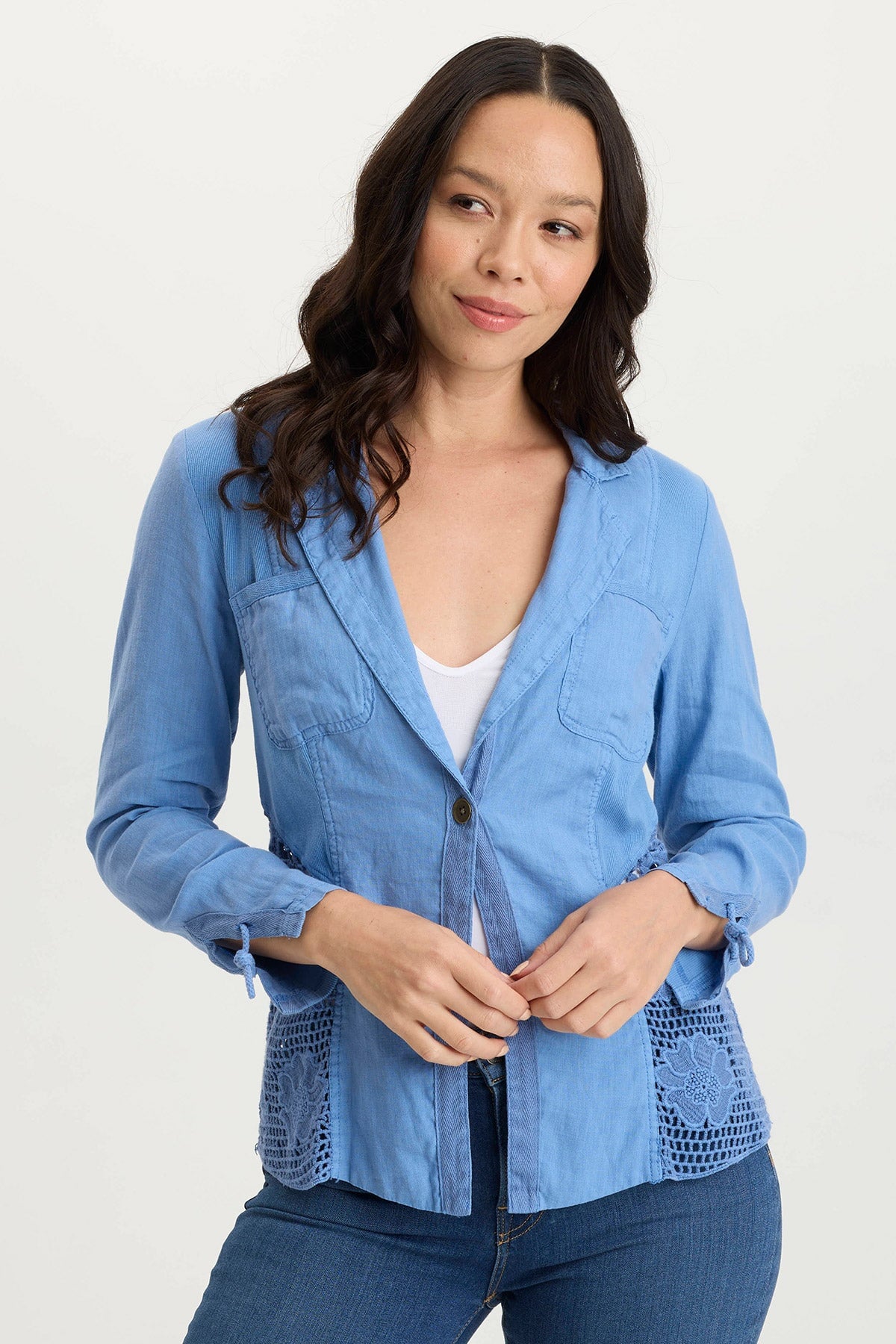XCVI Trinket Linen/Crochet Embroidered Lightweight Jacket