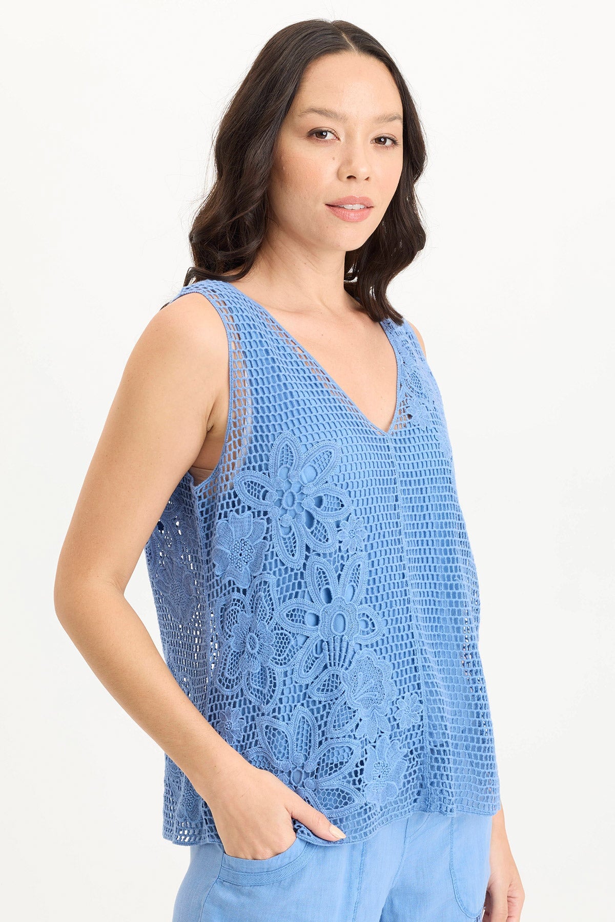 XCVI Chariss Crochet V-Neck Tank Top