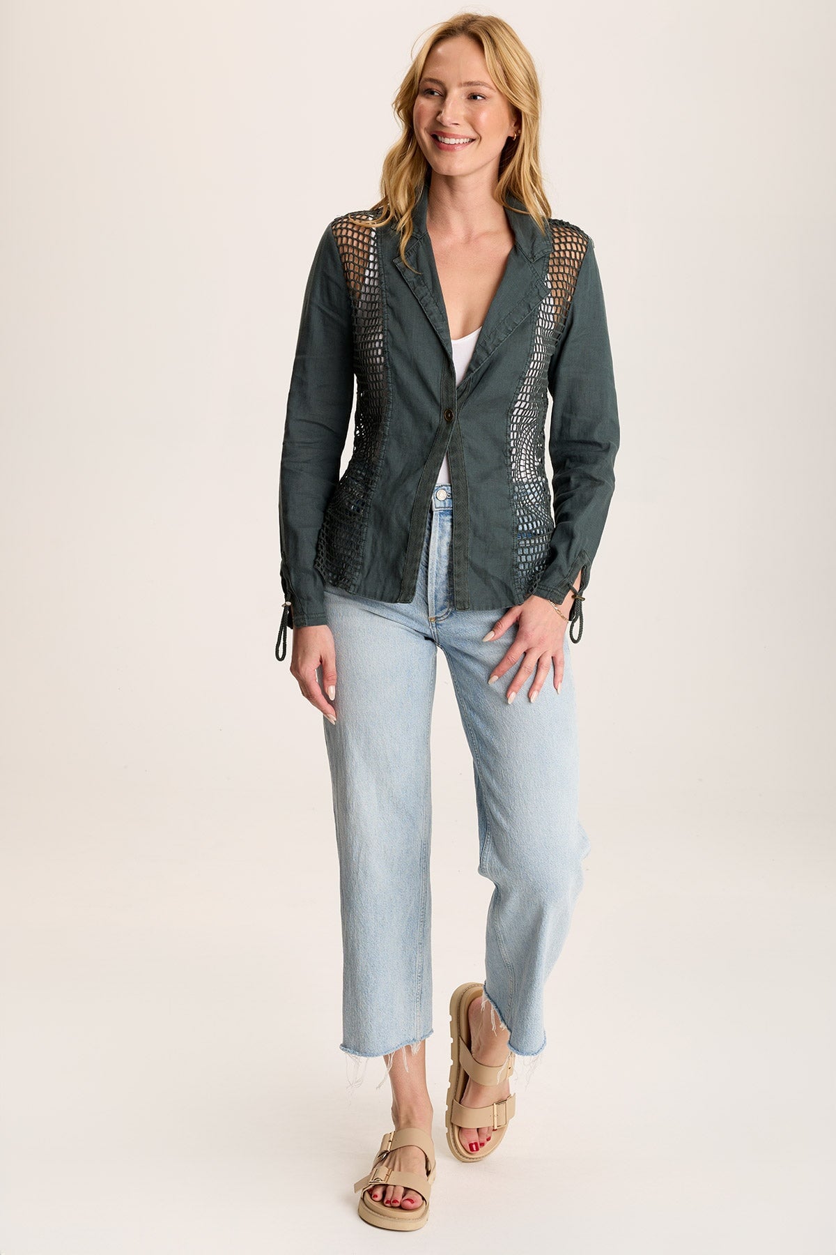 XCVI Contessa Linen/Crochet 1- Button Blazer