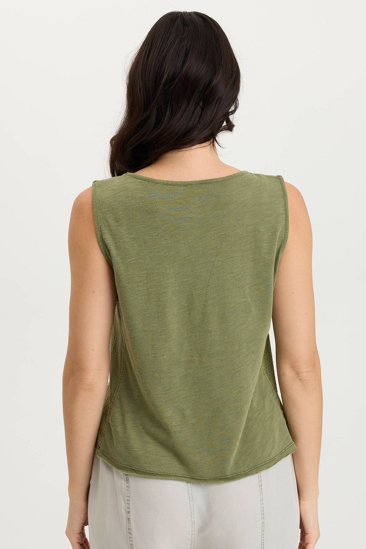 XCVI Landis Peforated Poplin + Jersey Pocket Tank