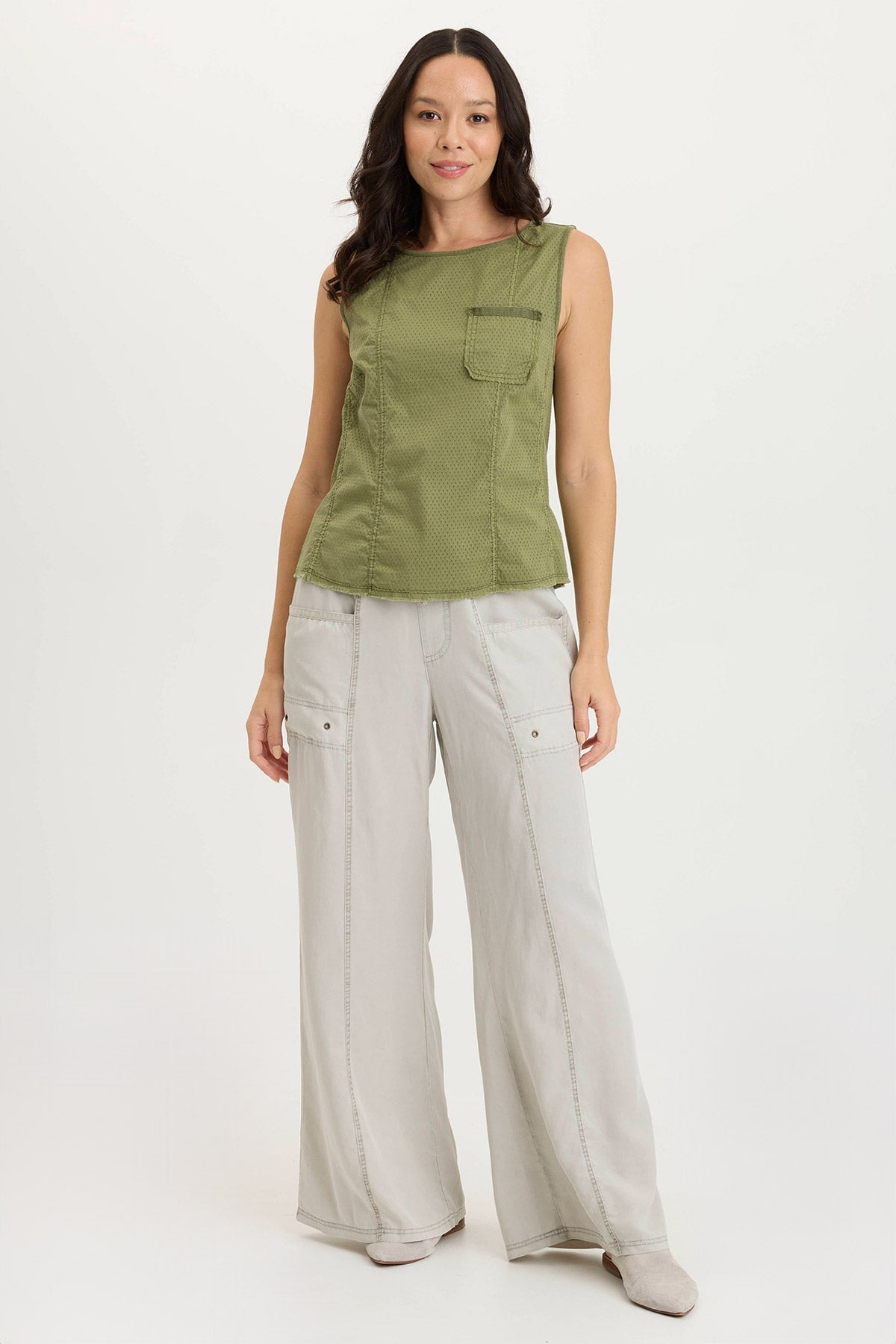 XCVI Landis Peforated Poplin + Jersey Pocket Tank