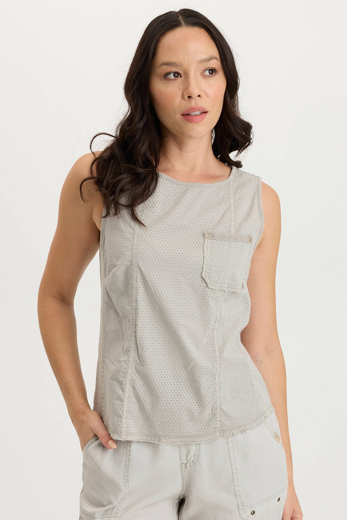 XCVI Landis Peforated Poplin + Jersey Pocket Tank