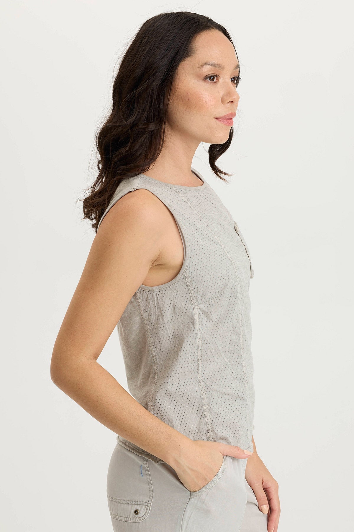 XCVI Landis Peforated Poplin + Jersey Pocket Tank