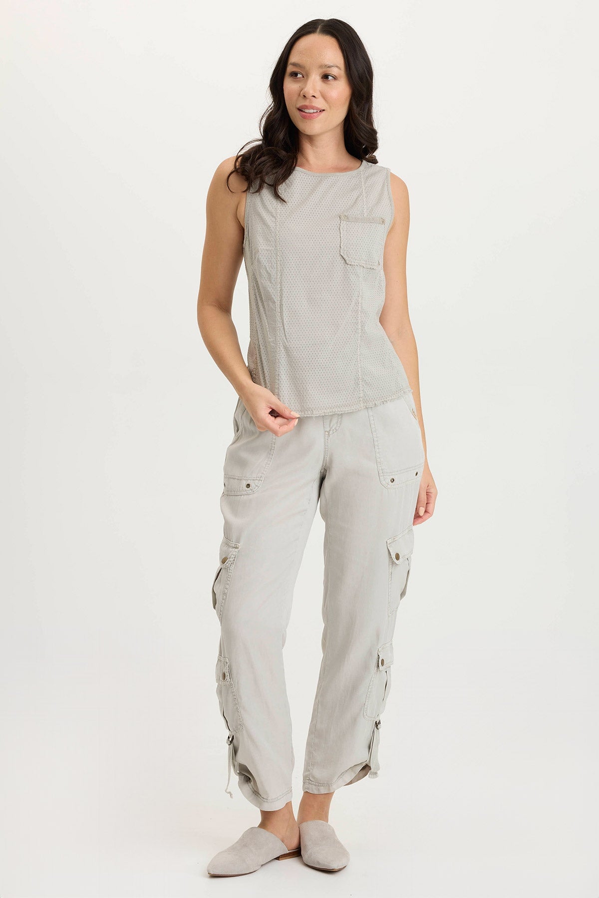 XCVI Landis Peforated Poplin + Jersey Pocket Tank