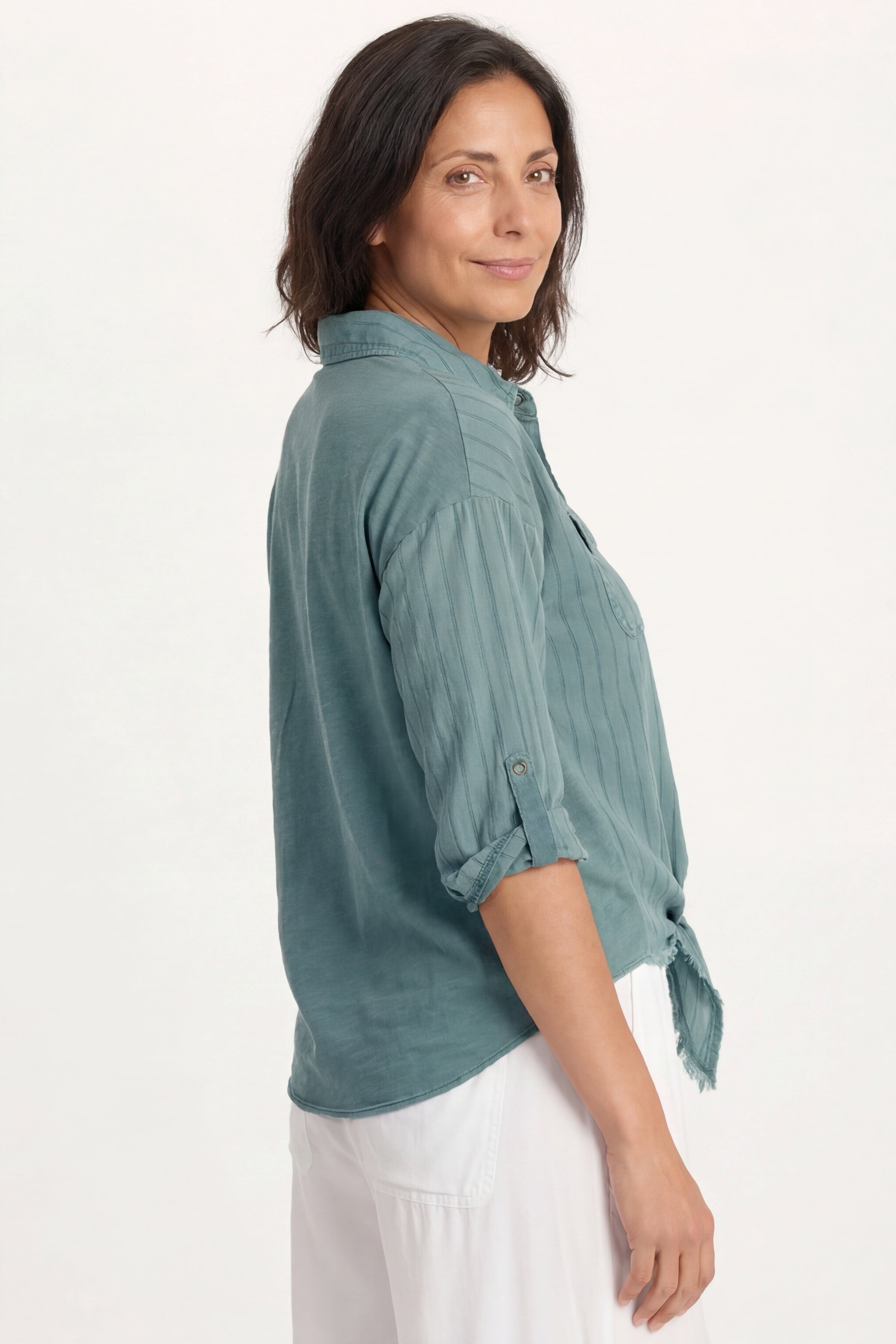 XCVI Kato Tie-Front Top with Flap Pockets