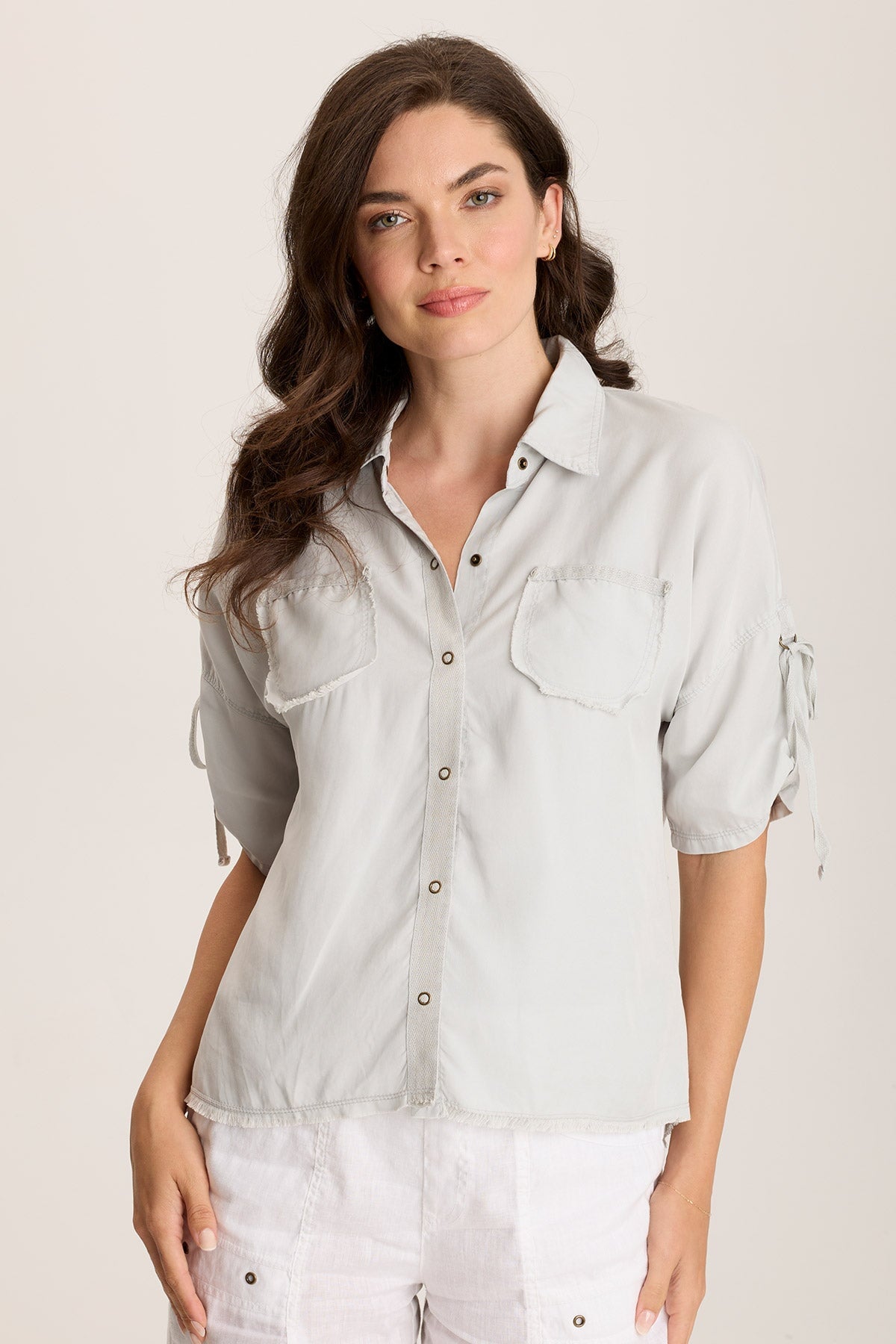 XCVI Vinton Twill Jersey Button-Up Collared Top