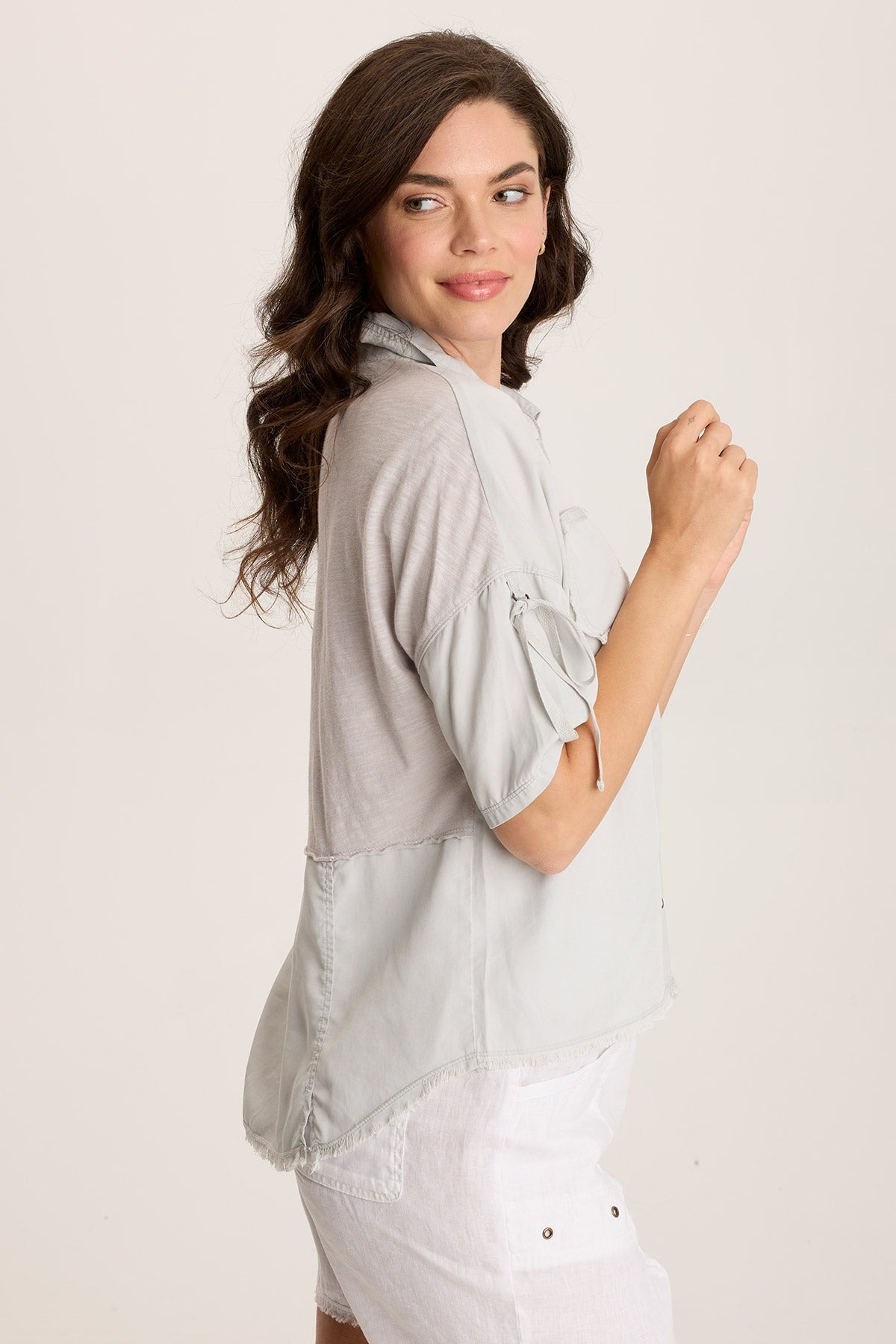 XCVI Vinton Twill Jersey Button-Up Collared Top