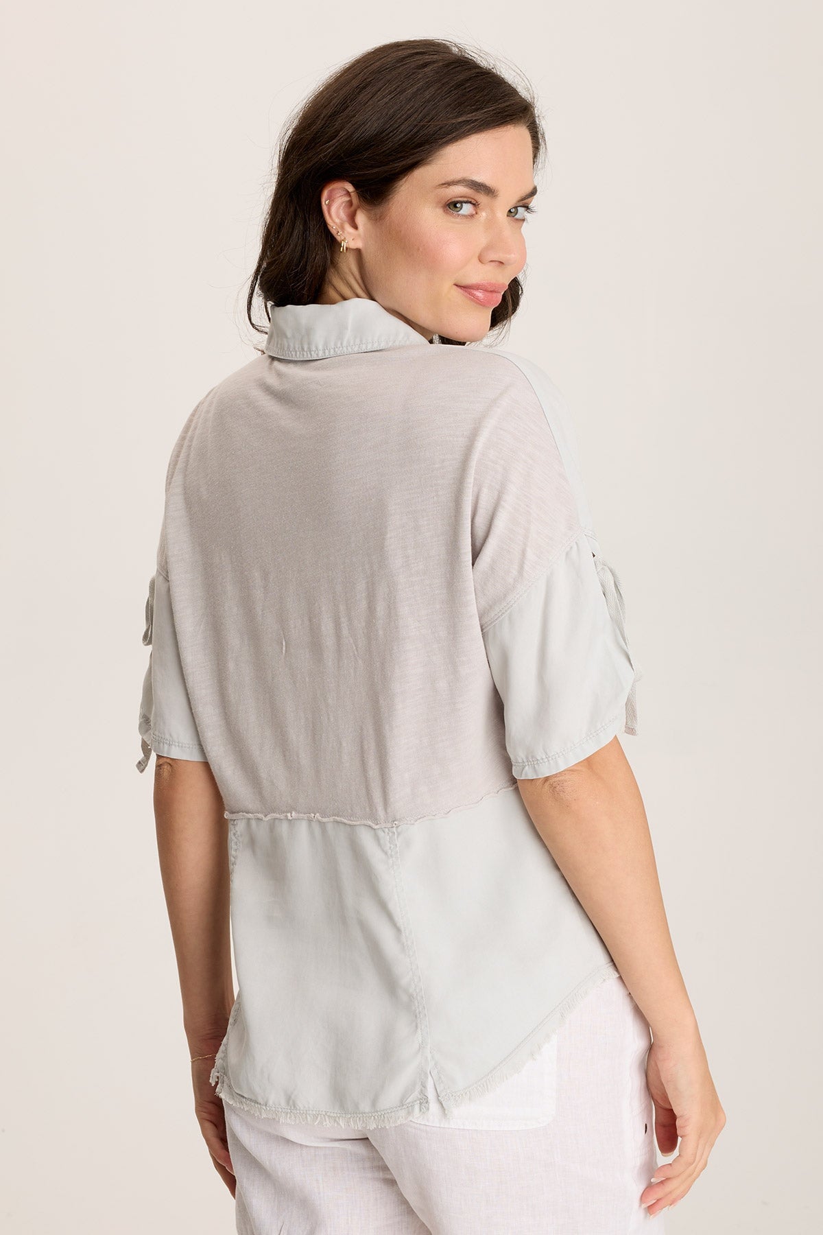 XCVI Vinton Twill Jersey Button-Up Collared Top