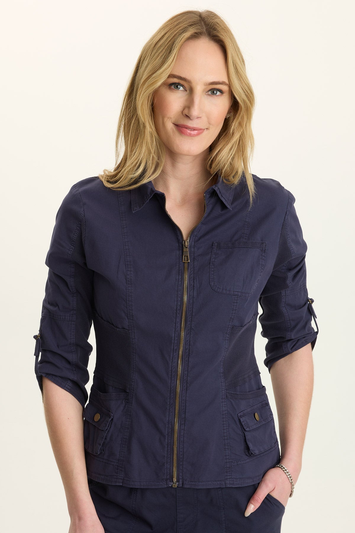 Wearables Wexel Poplin/Stretch Rib Fitted Cargo Jacket with brass