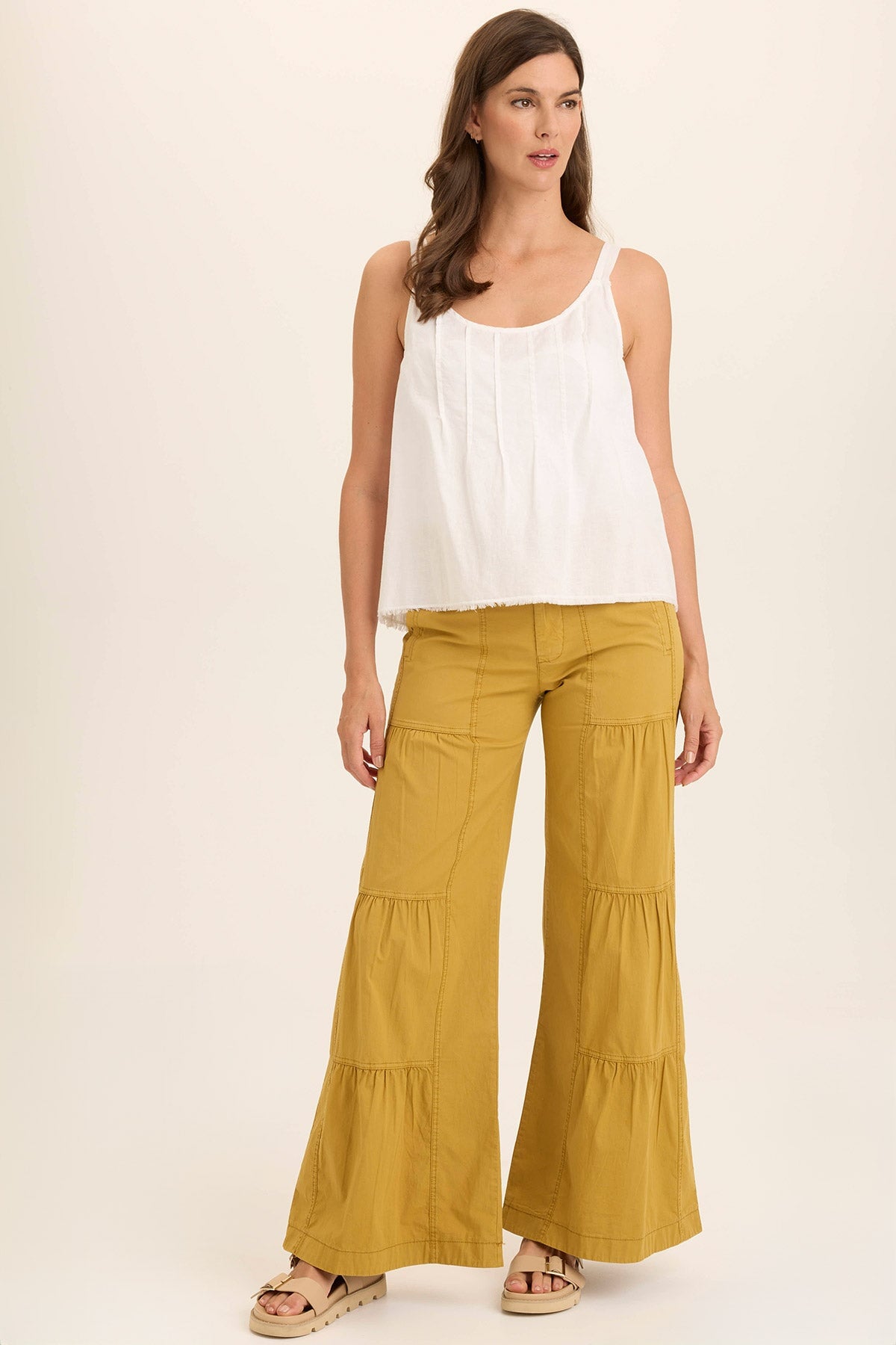 Wearables Tiered Wide Leg Drawstring Flare Ruched Pant