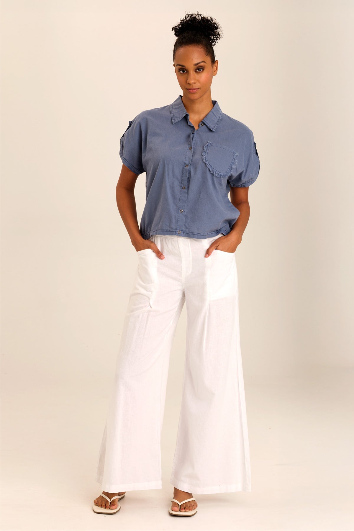 Wearables Abner Linen/Jersey Button-Up Top