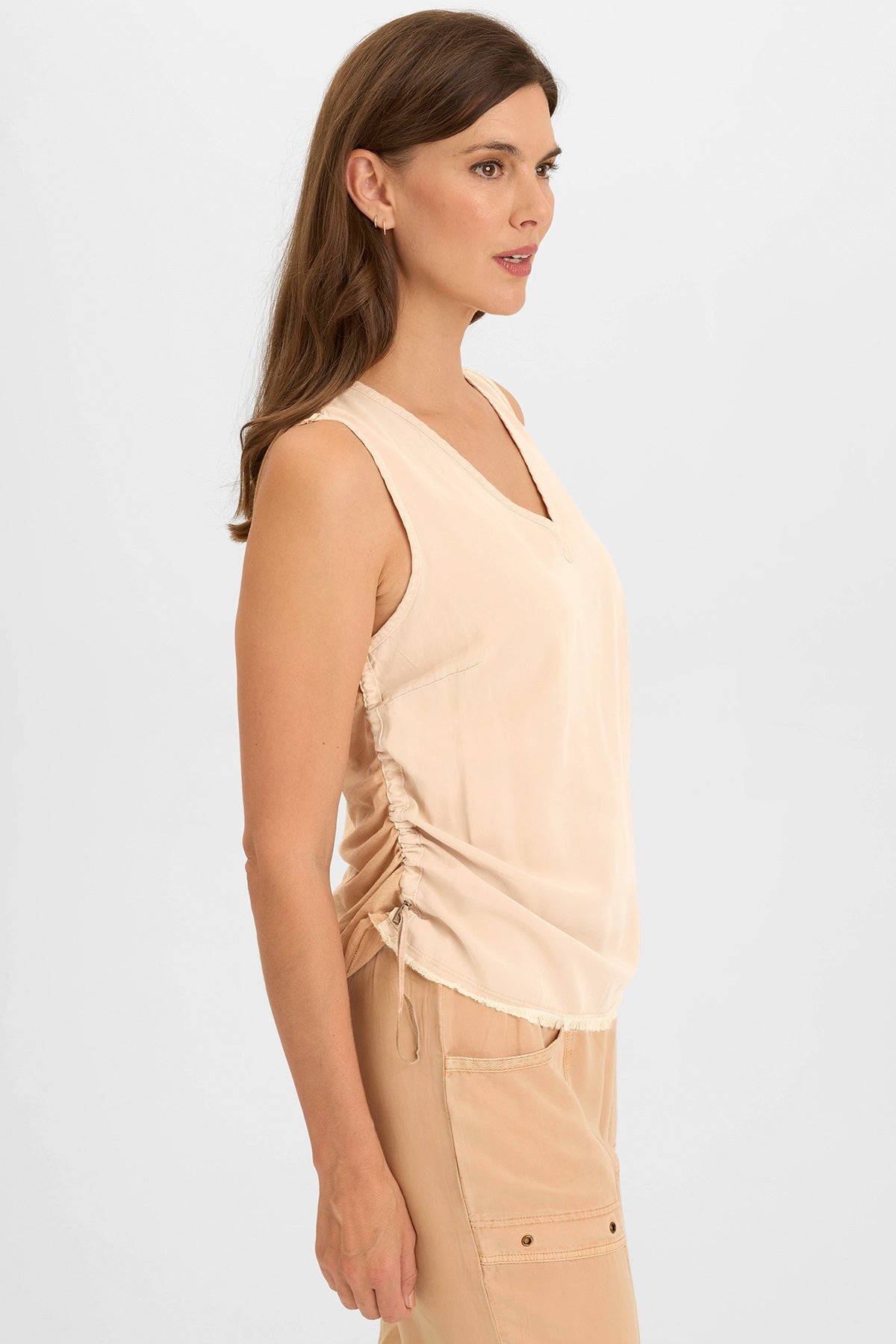 Wearables Ileana Cinched Soft Twill V-Neck Tank