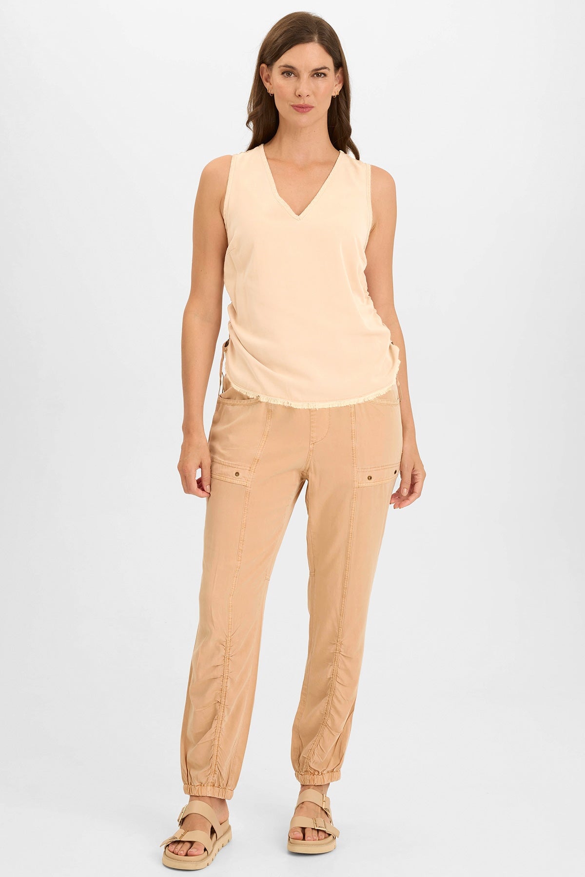 Wearables Ileana Cinched Soft Twill V-Neck Tank