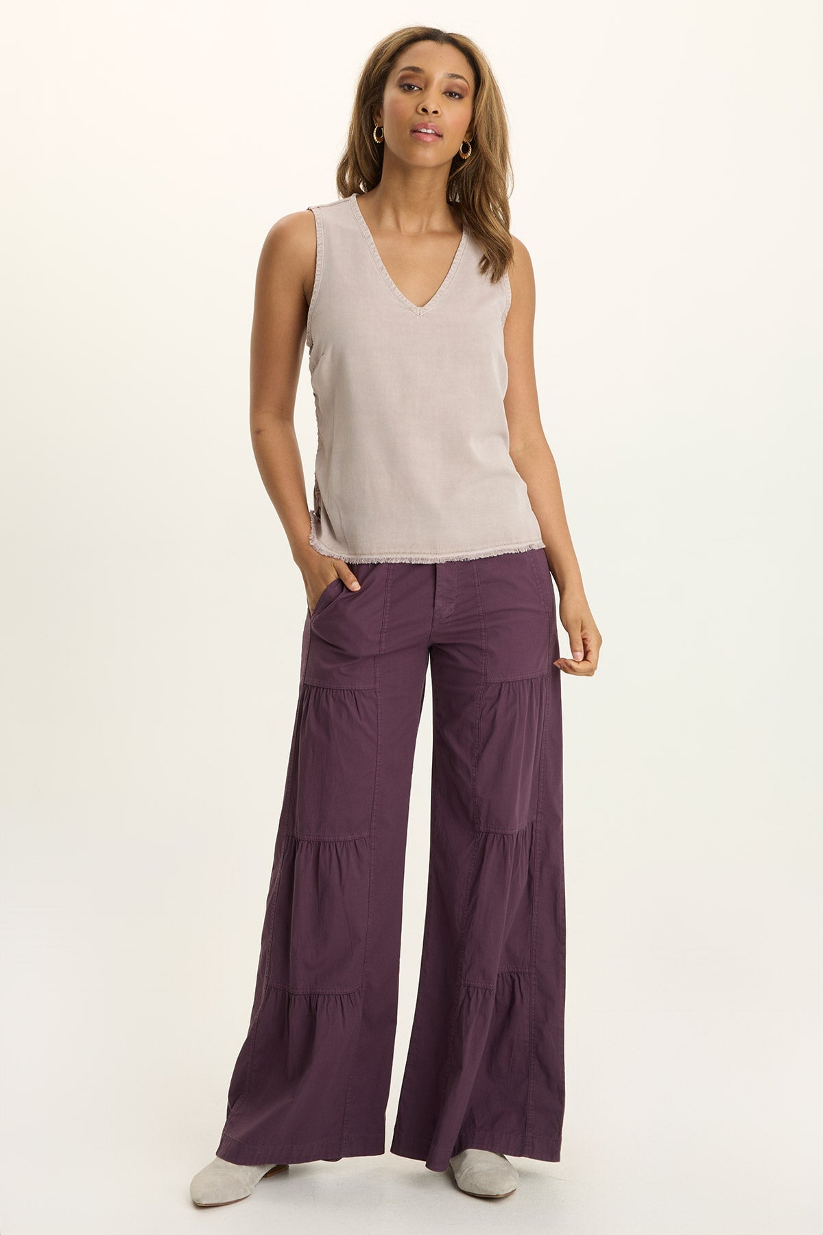 Wearables Tiered Wide Leg Drawstring Flare Ruched Pant