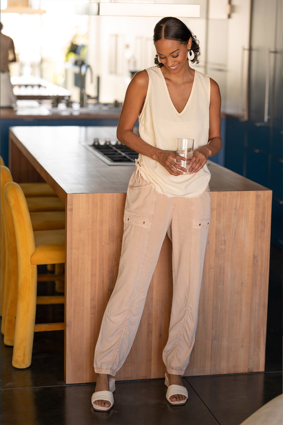 Wearables Ileana Cinched Soft Twill V-Neck Tank