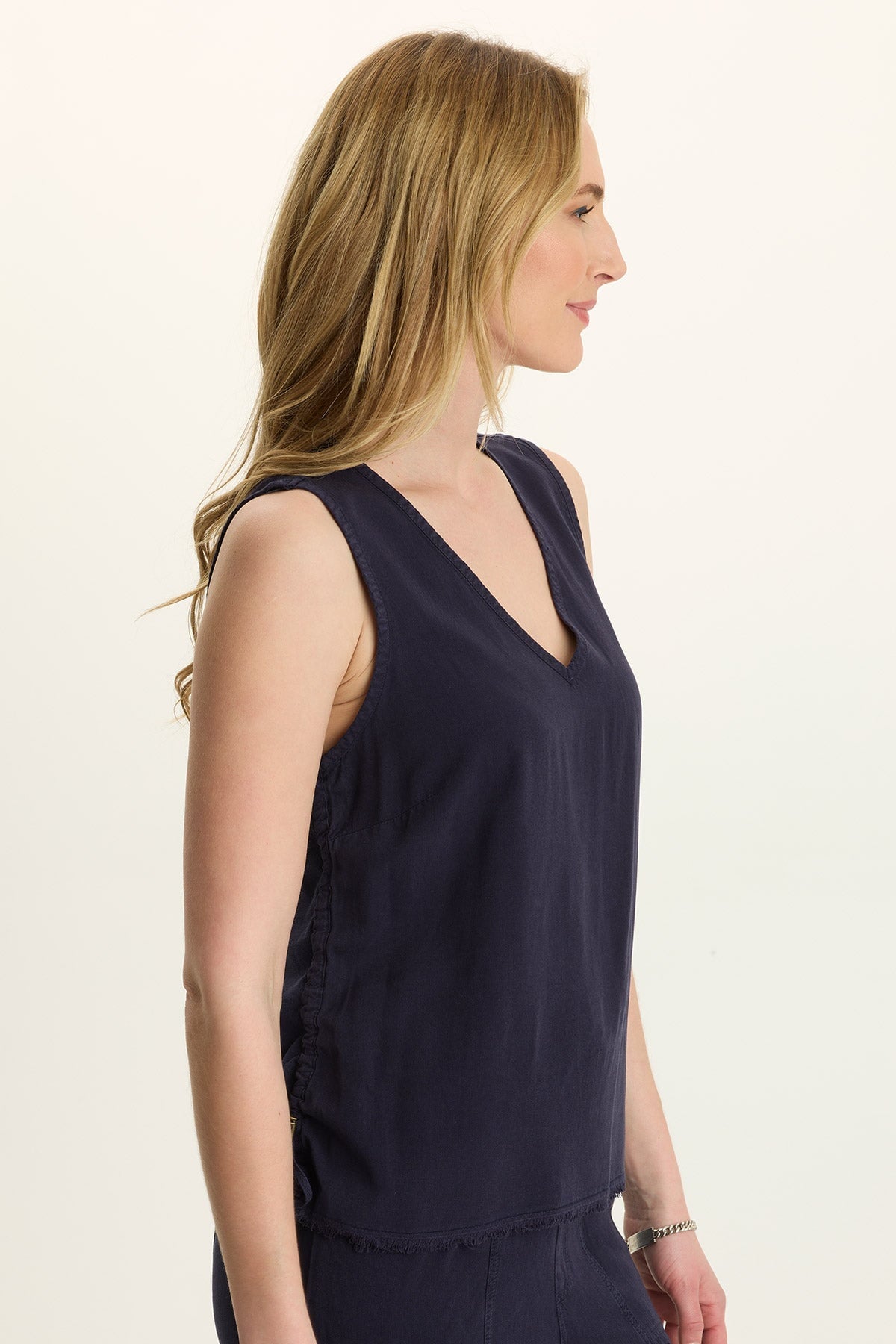 Wearables Ileana Cinched Soft Twill V-Neck Tank