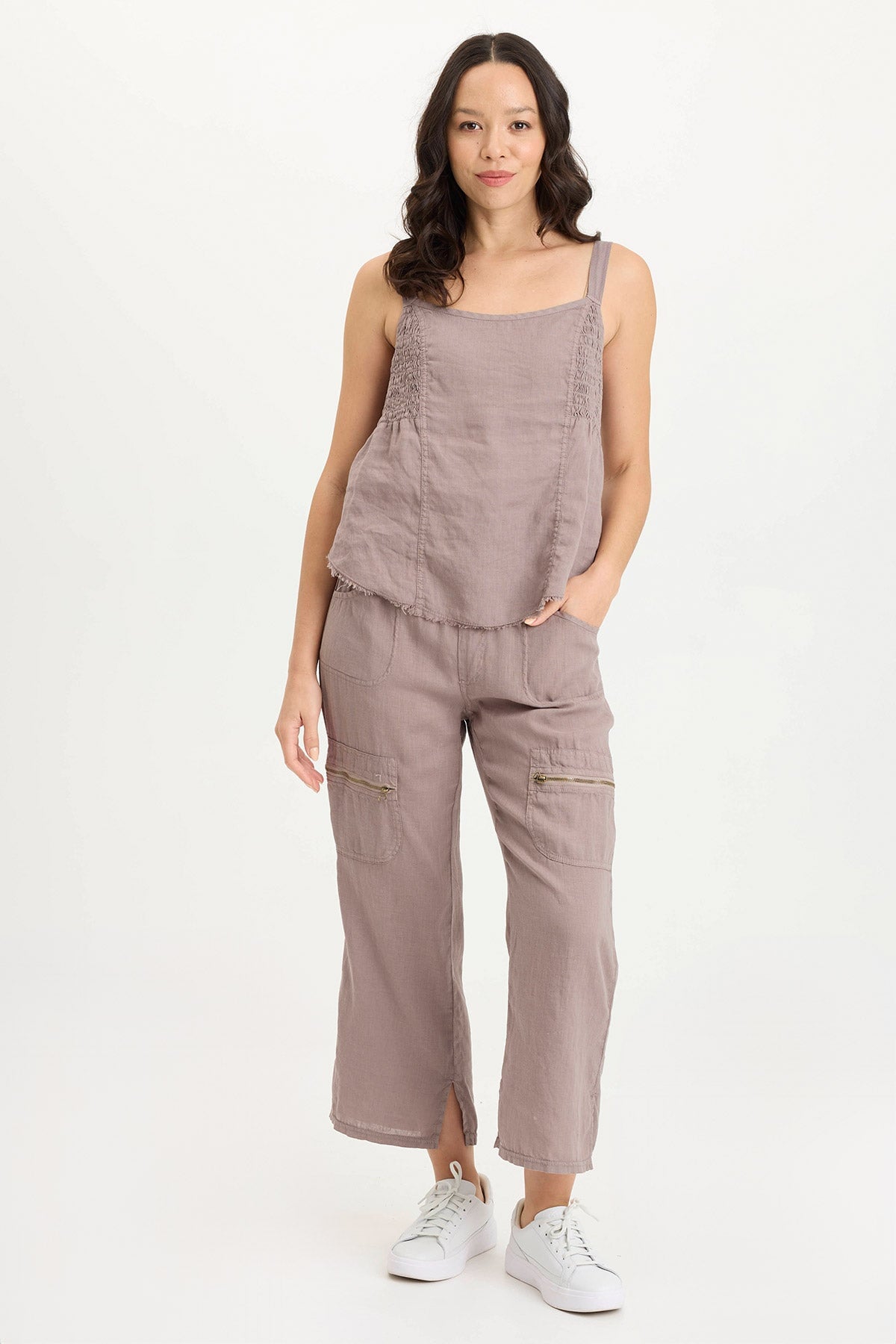 XCVI Fernley Linen Ruched Tank