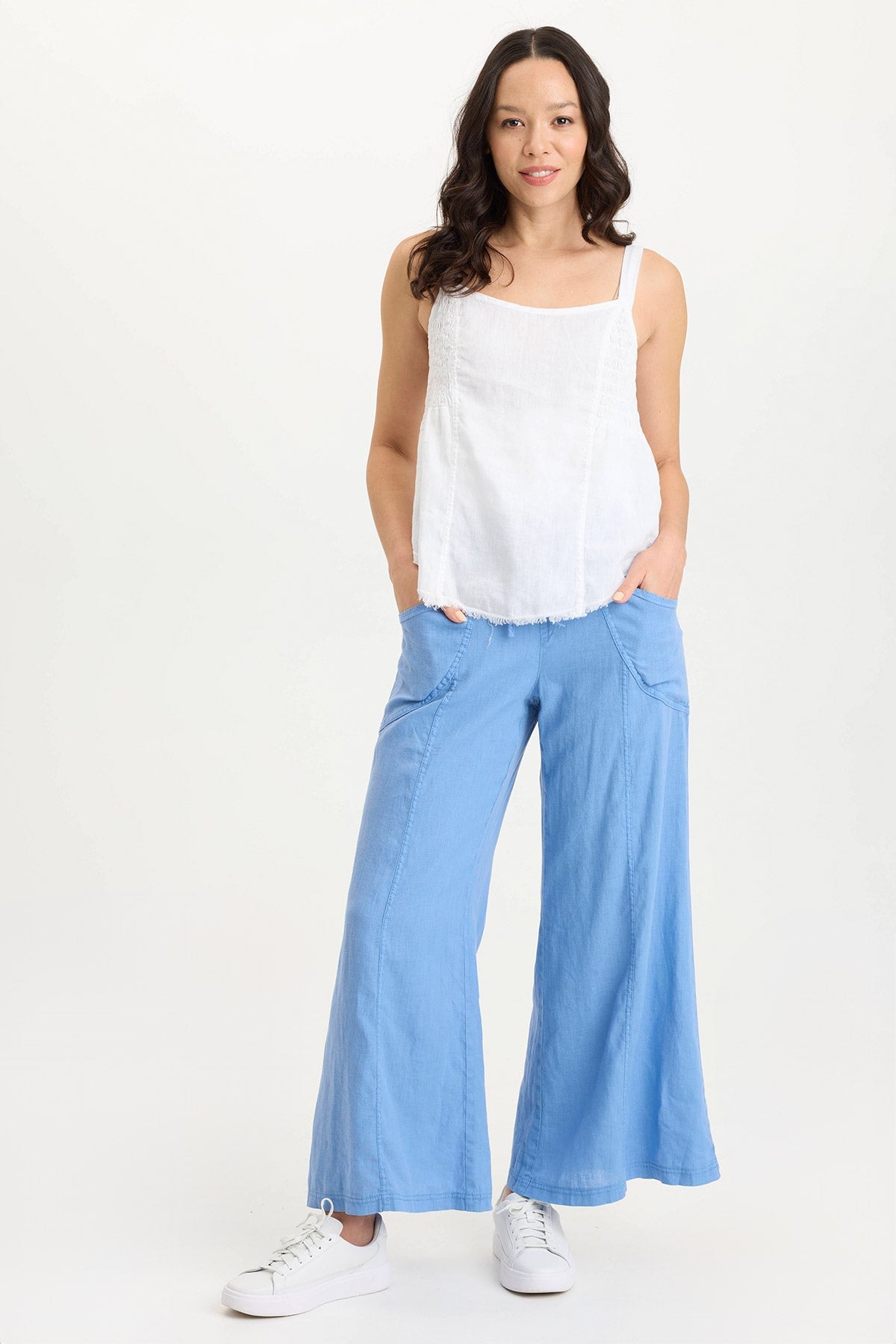 XCVI Pia Paper-Bag Waist Linen Wide Leg Pant