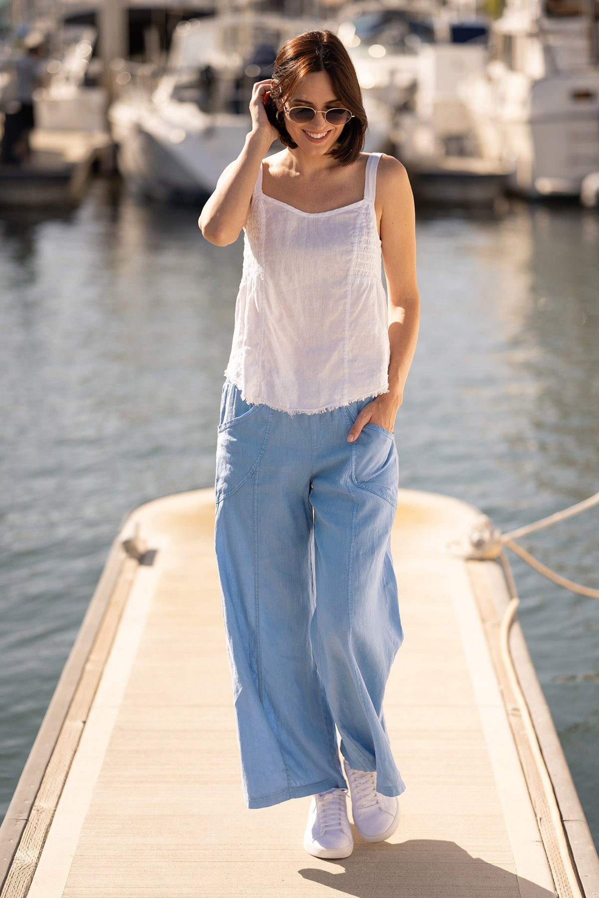 XCVI Pia Paper-Bag Waist Linen Wide Leg Pant