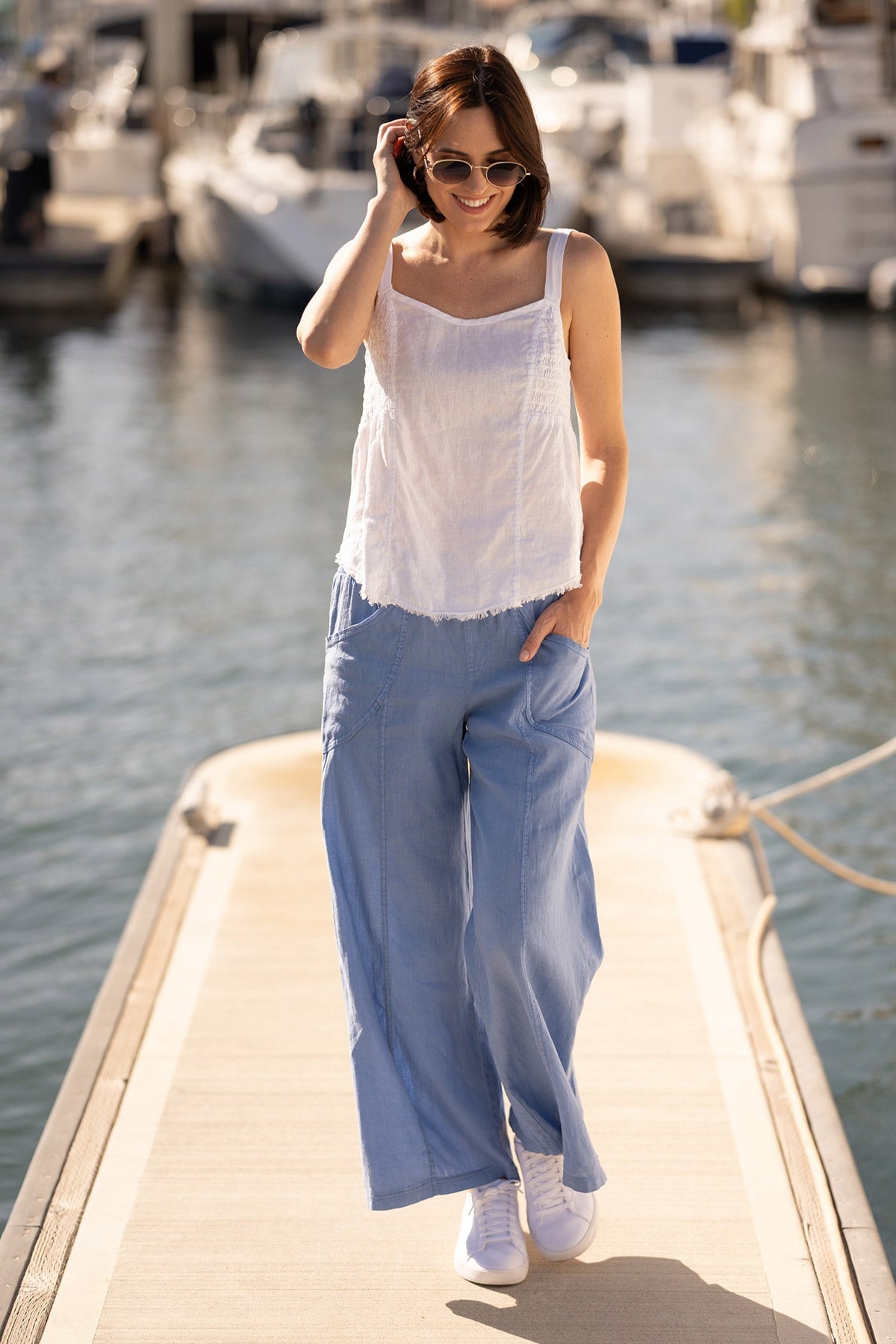 XCVI Fernley Linen Ruched Tank