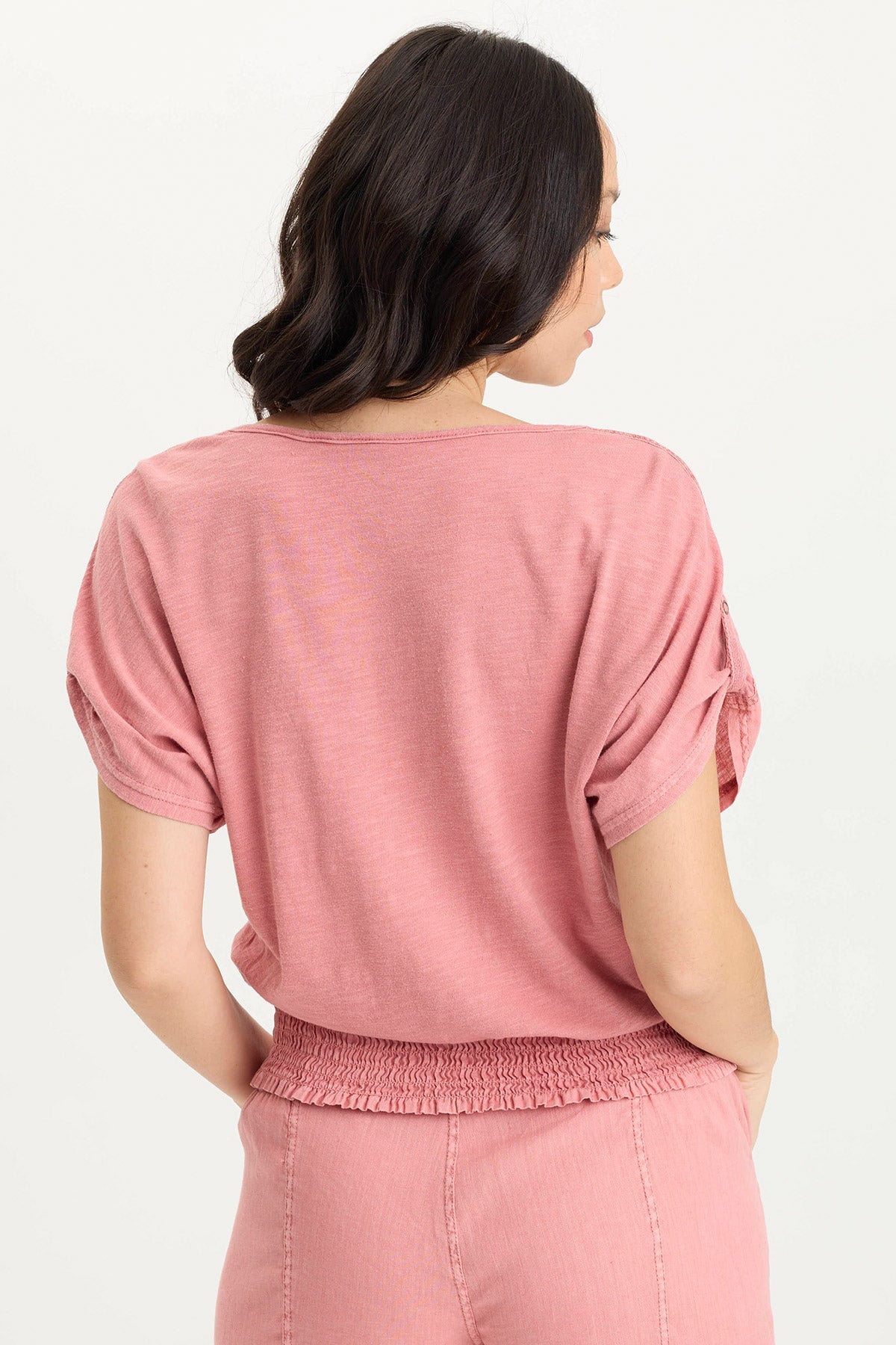 XCVI Oko Linen/Jersey Cinched Hem Top
