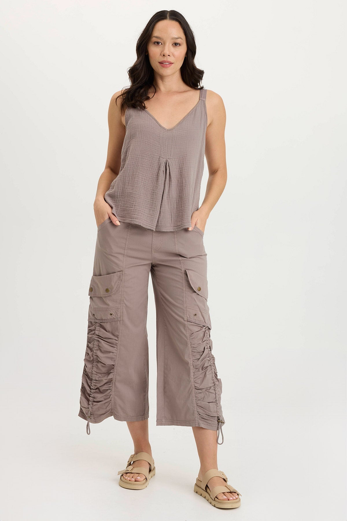 XCVI Muldoon Poplin Ruched Wide-Leg Crop Pant