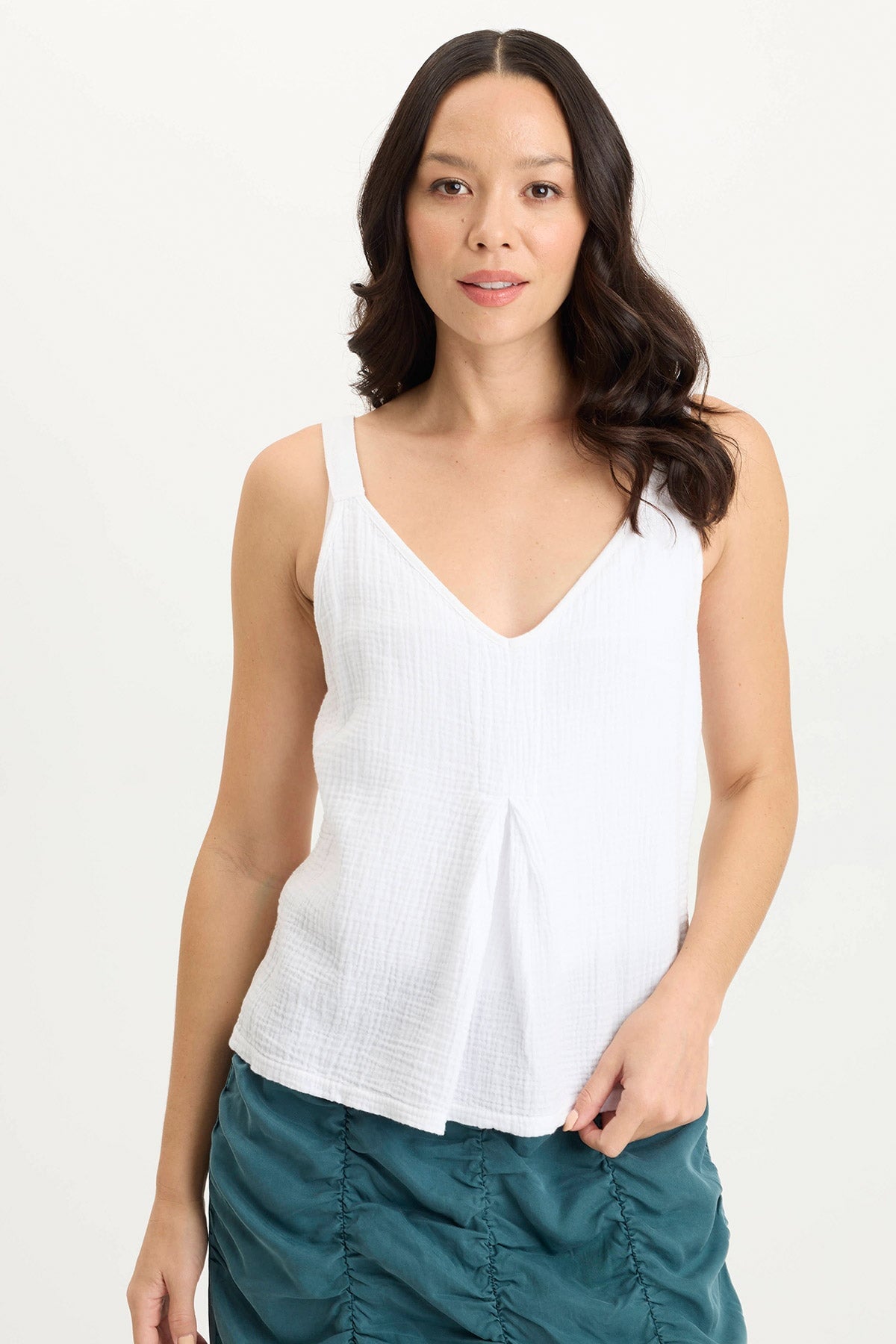 XCVI Hedley Gauze/Jersey Box Pleat Tank