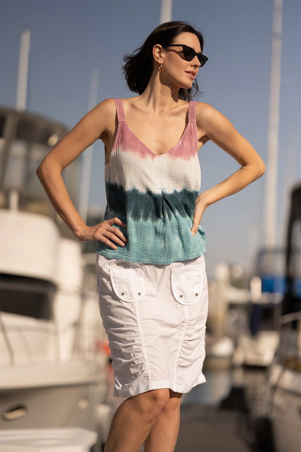 XCVI Hedley Gauze/Jersey Box Pleat Tank