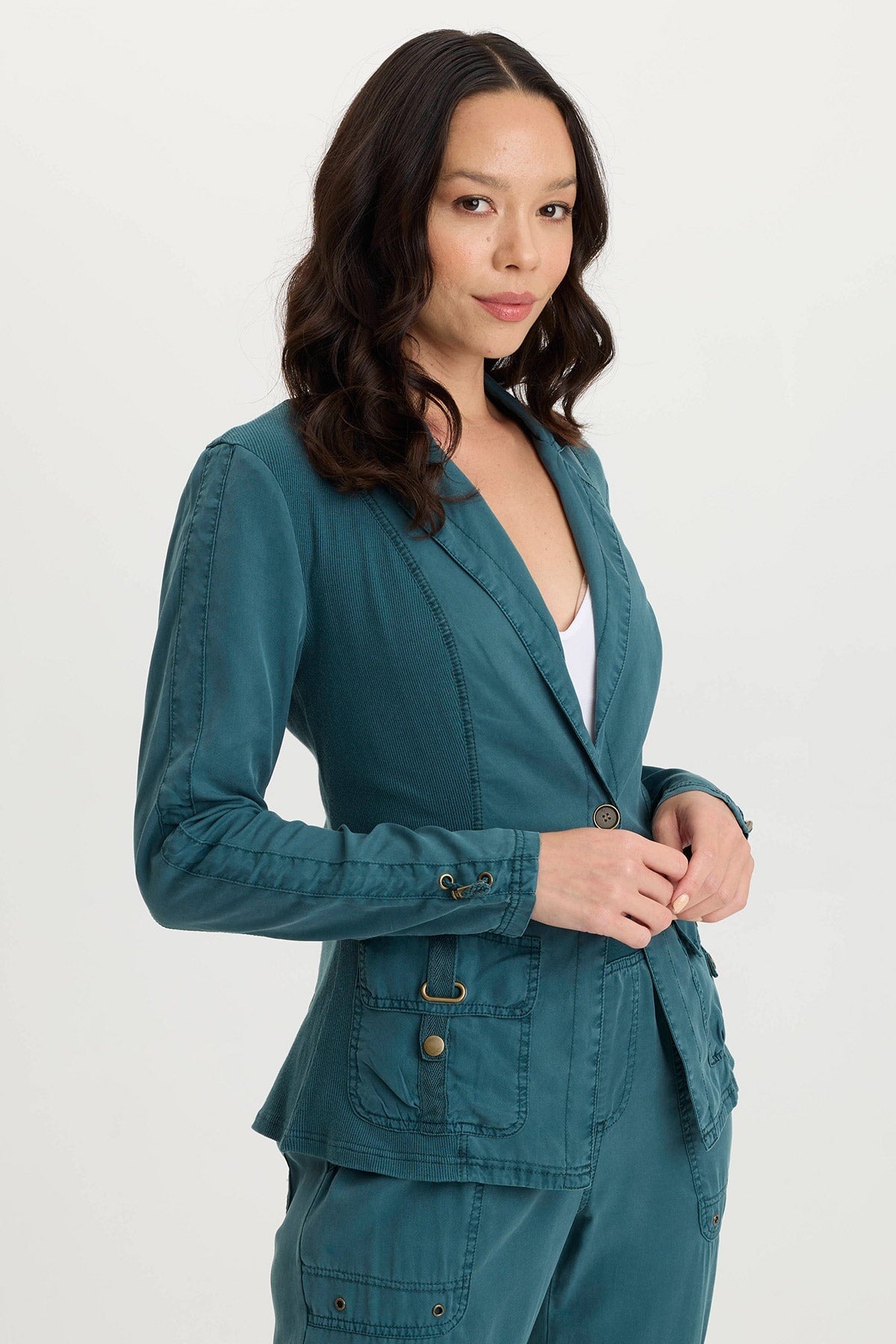 XCVI Stratford Twill/Jersey 3/4-Sleeve Blazer Jacket