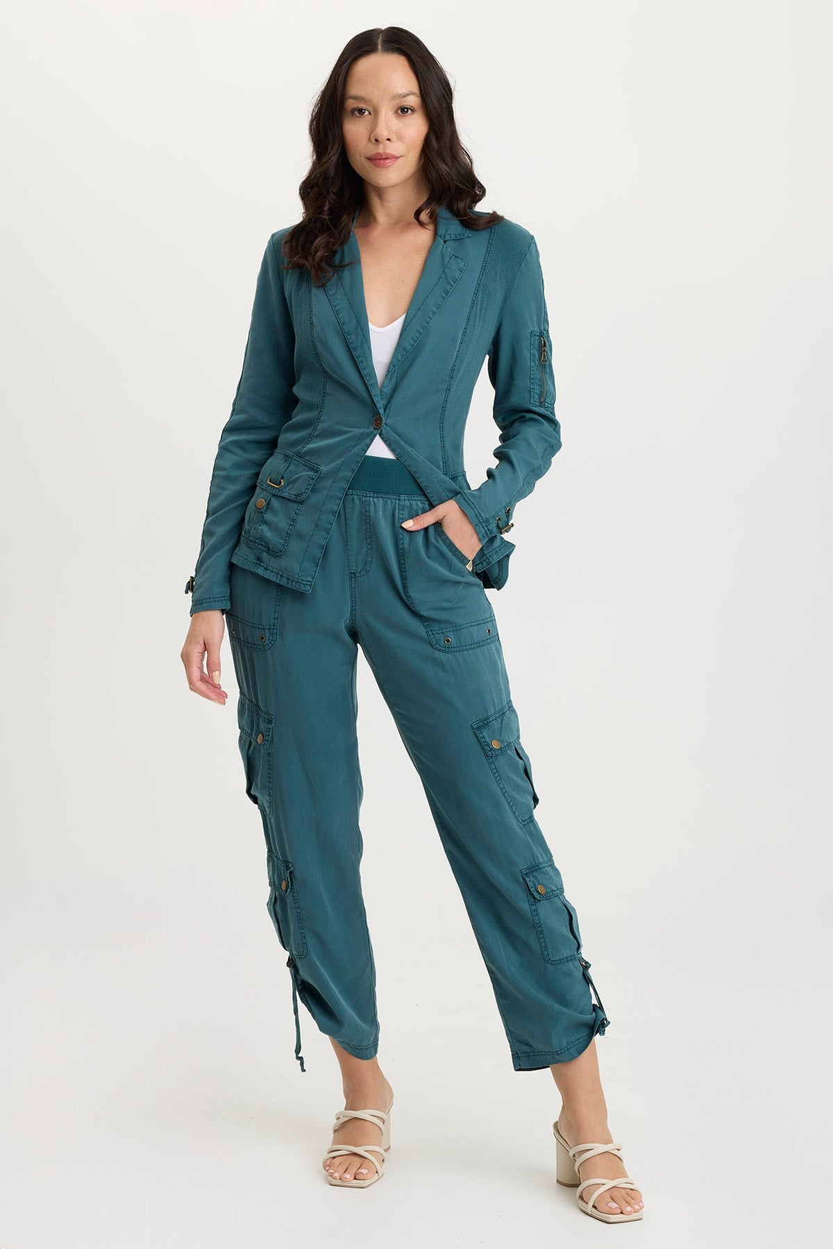 XCVI Stratford Twill/Jersey 3/4-Sleeve Blazer Jacket