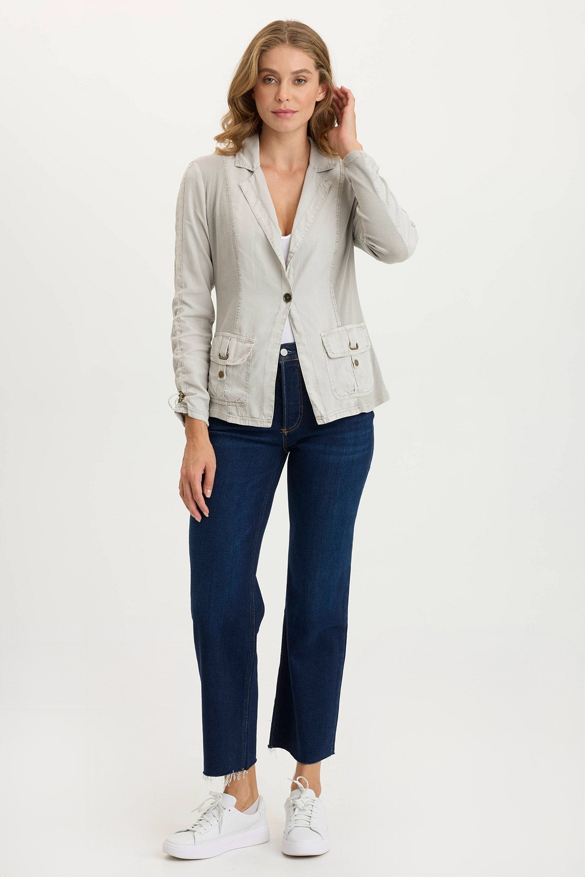 XCVI Stratford Twill/Jersey 3/4-Sleeve Blazer Jacket