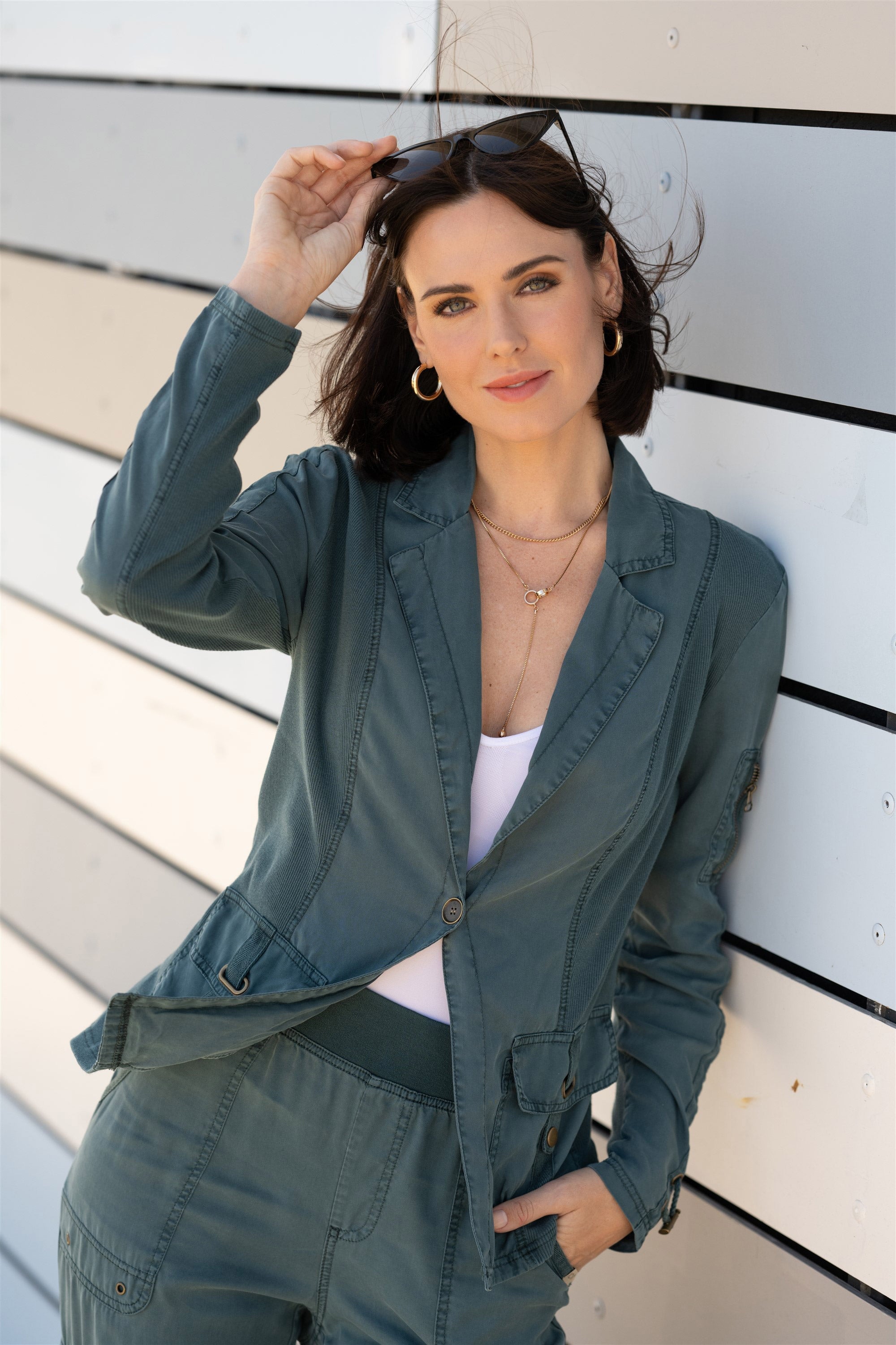 XCVI Stratford Twill/Jersey 3/4-Sleeve Blazer Jacket