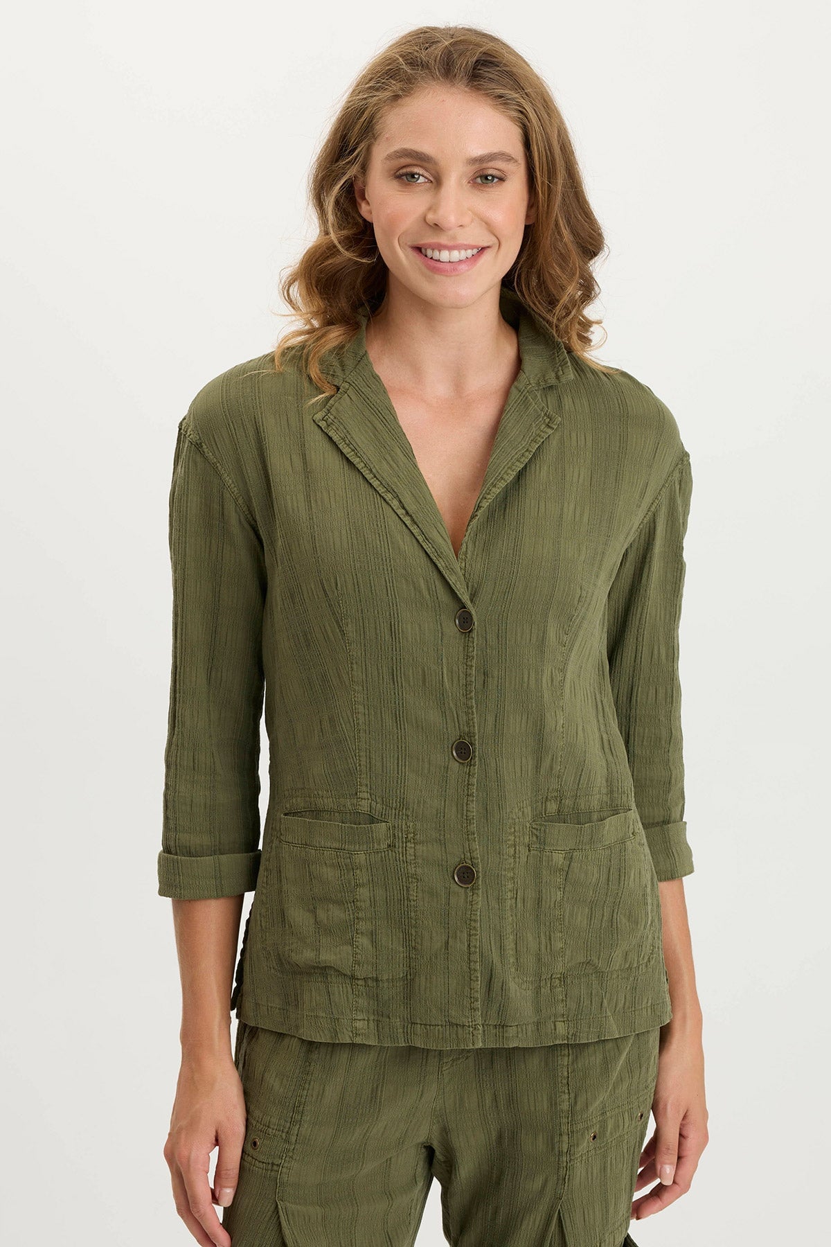 XCVI Hendrix Textured Gauze 3/4-Sleeve Button-Up Jacket