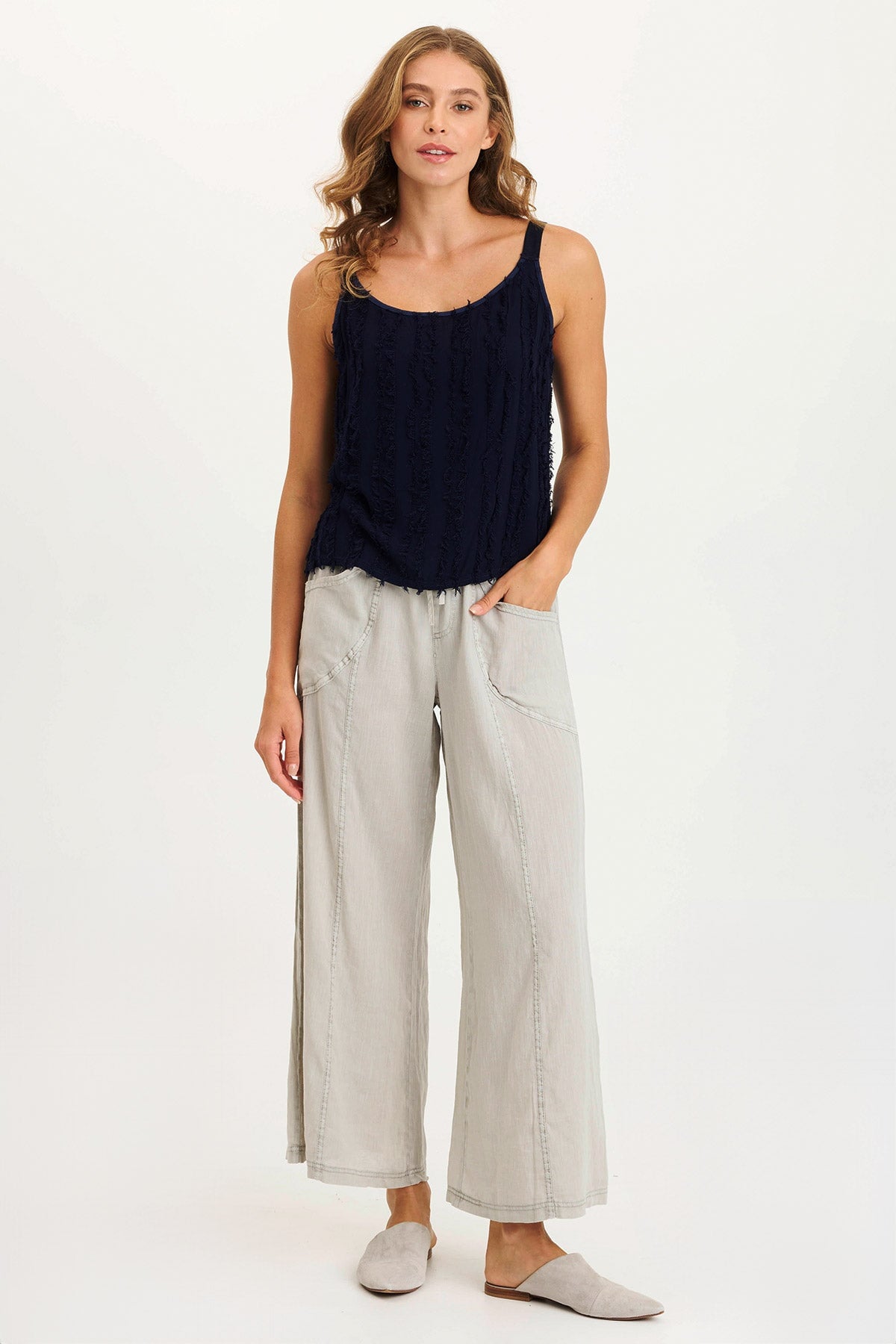 XCVI Pia Paper-Bag Waist Linen Wide Leg Pant