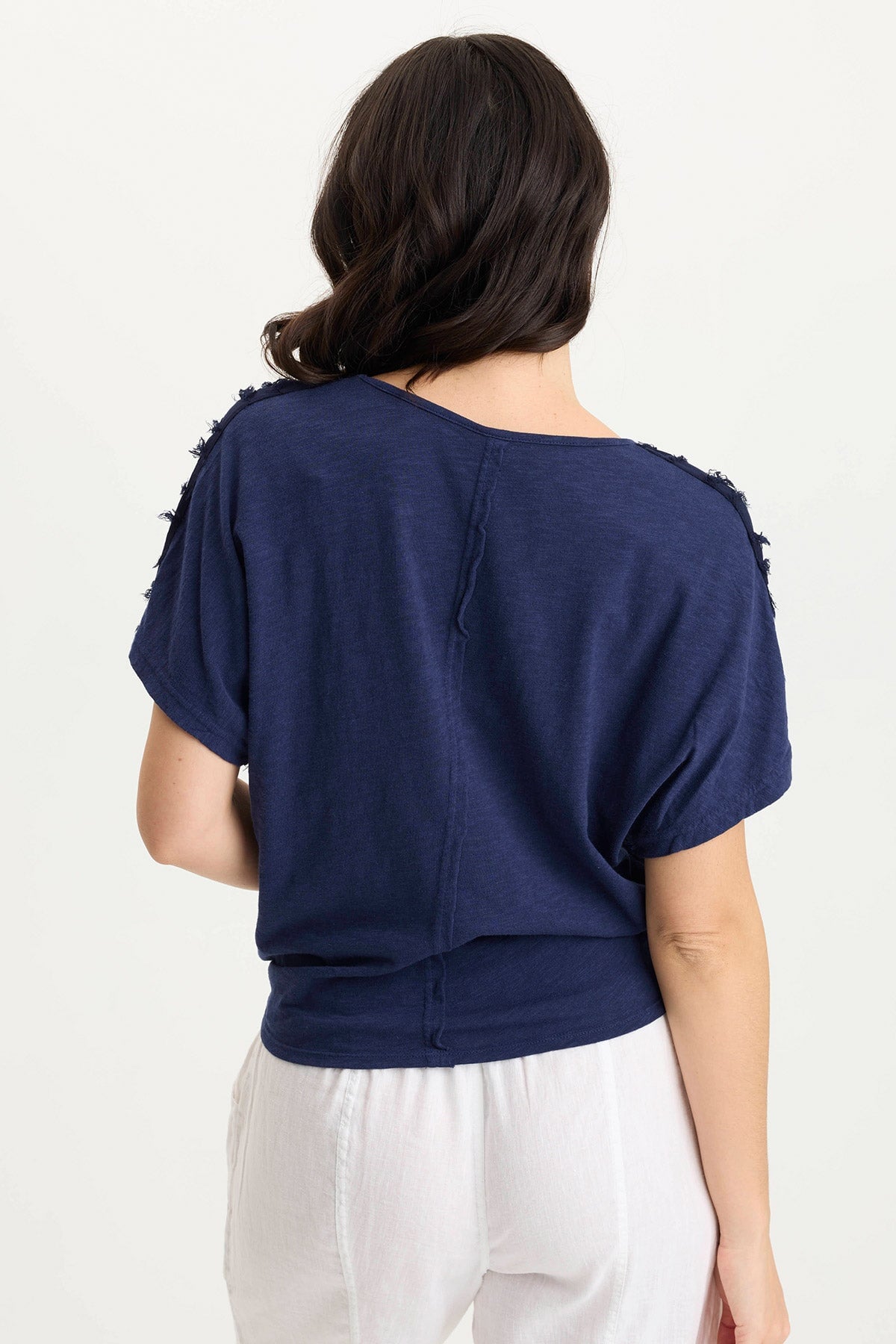 XCVI Curine Stripe Voile/Jersey Knotted V-Neck Top