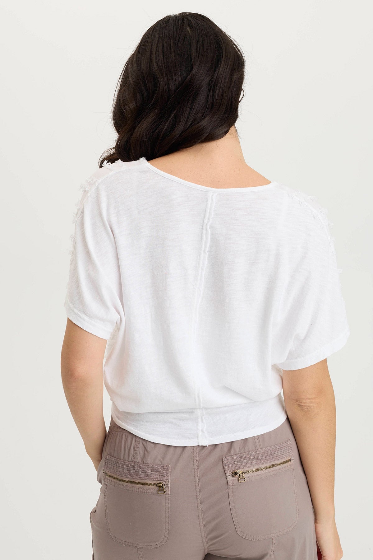 XCVI Curine Stripe Voile/Jersey Knotted V-Neck Top