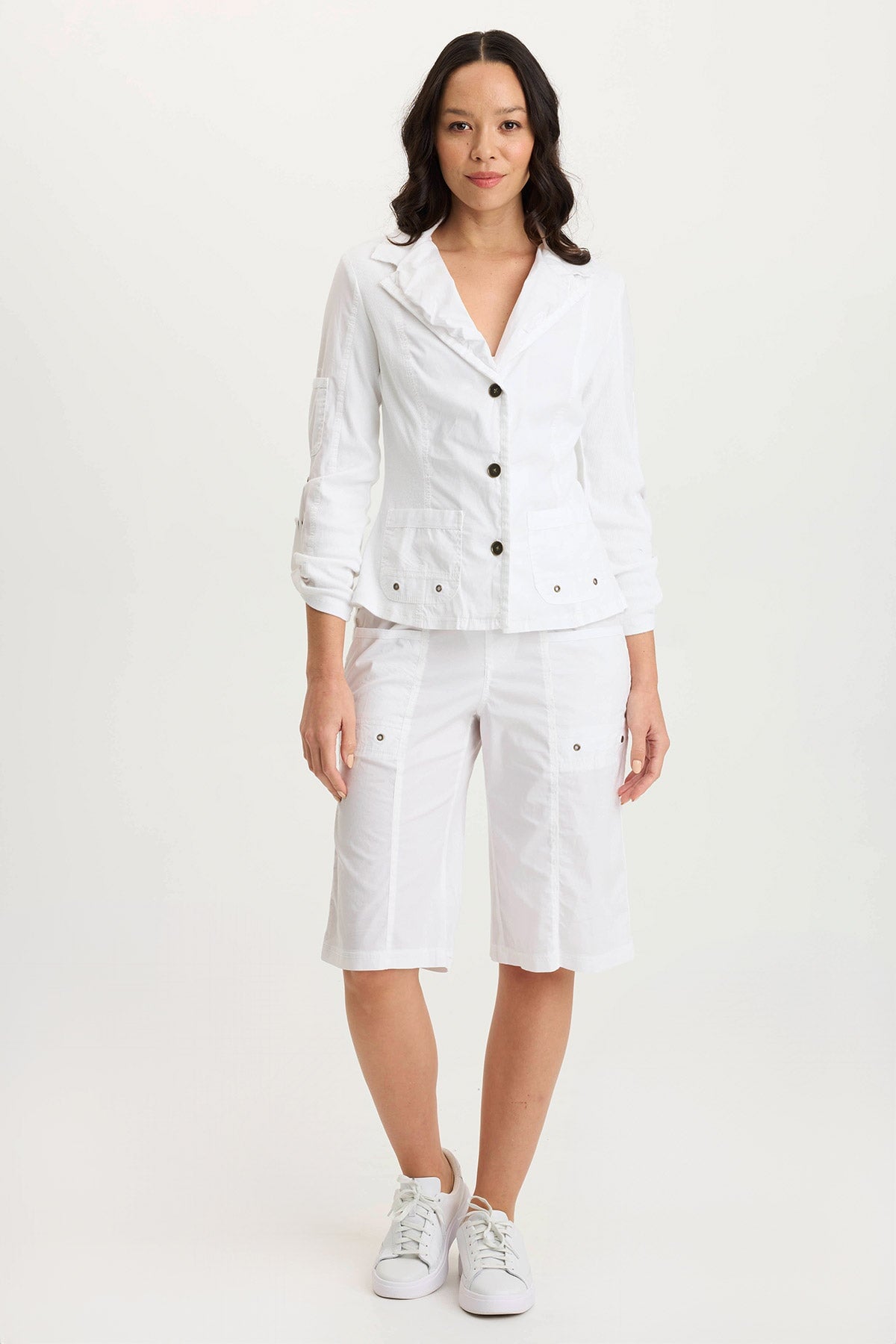 XCVI Darwin Poplin/Ribbed Tabbed 3/4-Sleeve Jacket