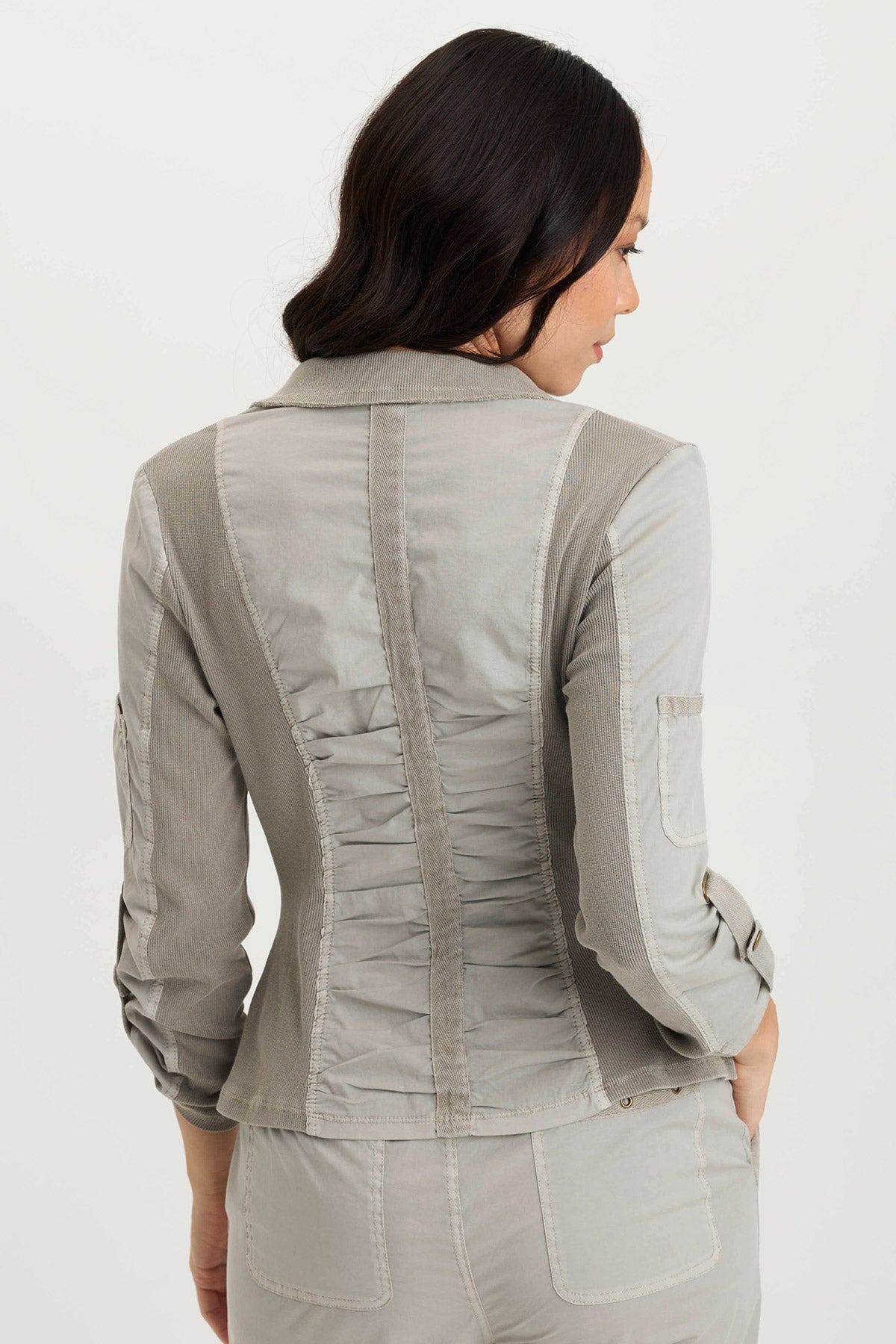 XCVI Darwin Poplin/Ribbed Tabbed 3/4-Sleeve Jacket