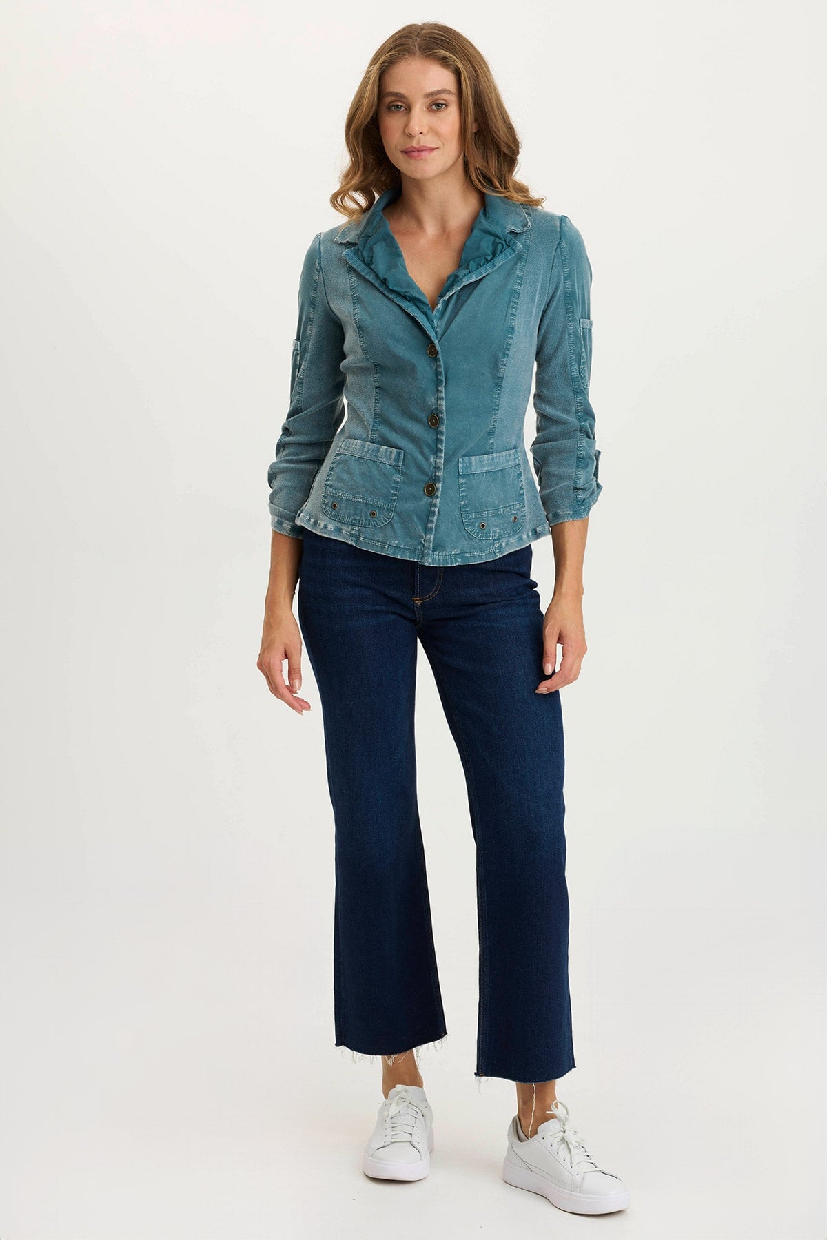 XCVI Darwin Poplin/Ribbed Tabbed 3/4-Sleeve Jacket