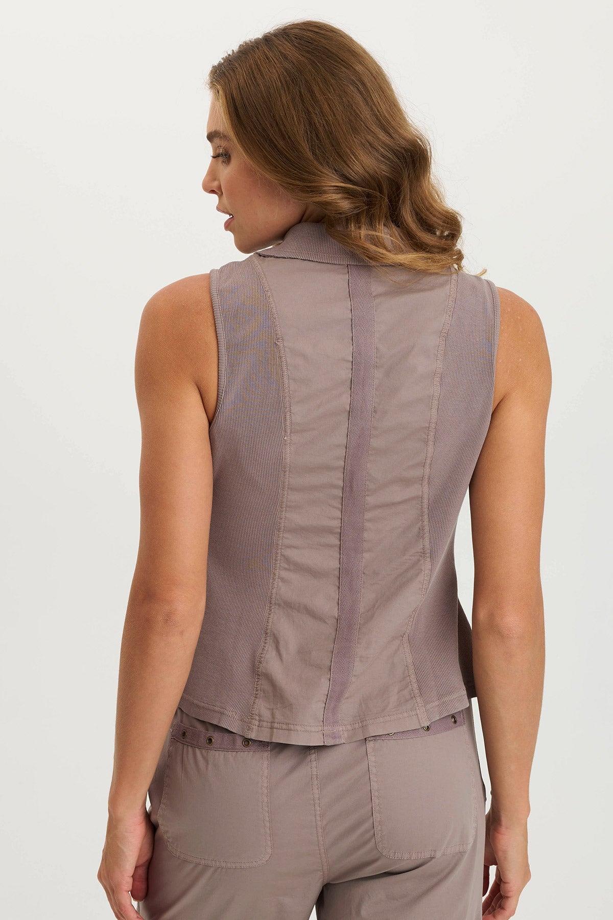 XCVI Shelton Poplin/Ribbed Zipper Pocket Vest